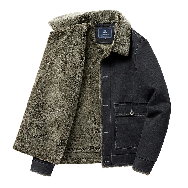 New Winter Men Fleece Warm Denim Jackets Large pockets Cargo Jeans Jackets High Quality Male Light Blue Slim Denim Coats Size 4X