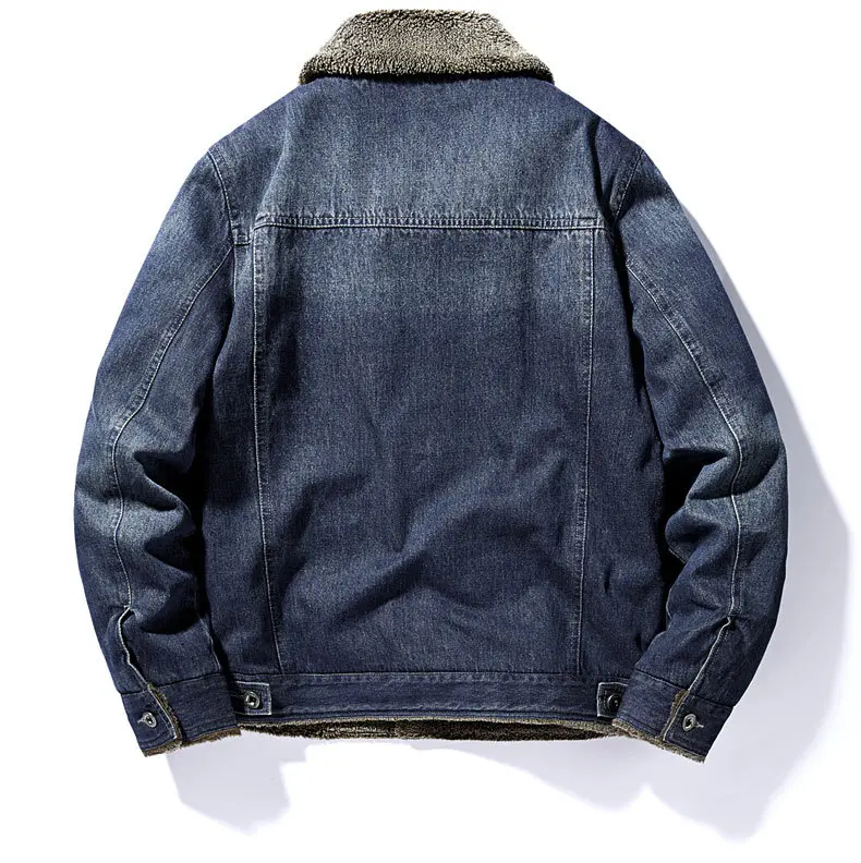 New Winter Men Fleece Warm Denim Jackets Large pockets Cargo Jeans Jackets High Quality Male Light Blue Slim Denim Coats Size 4X