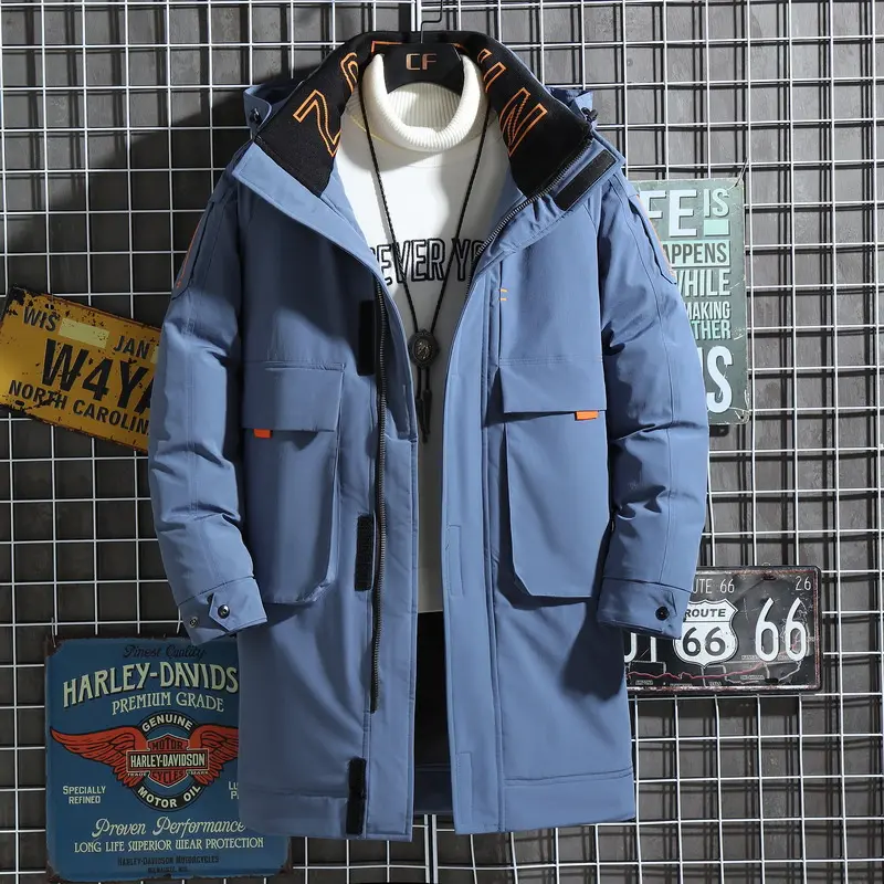 Men Hooded Long Duck Down Coats New Fashion Male Winter Down Jackets High Quality Male Multiple Pockets Tooling Jackets Size 3XL
