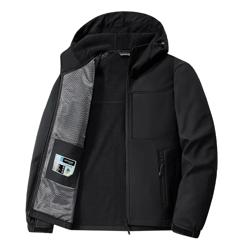 Men Outdoors Hooded Soft Shell Jackets New Winter Coral Velvet Warm Coats High Quality Men Windproof Waterproof Jackets Size 5XL