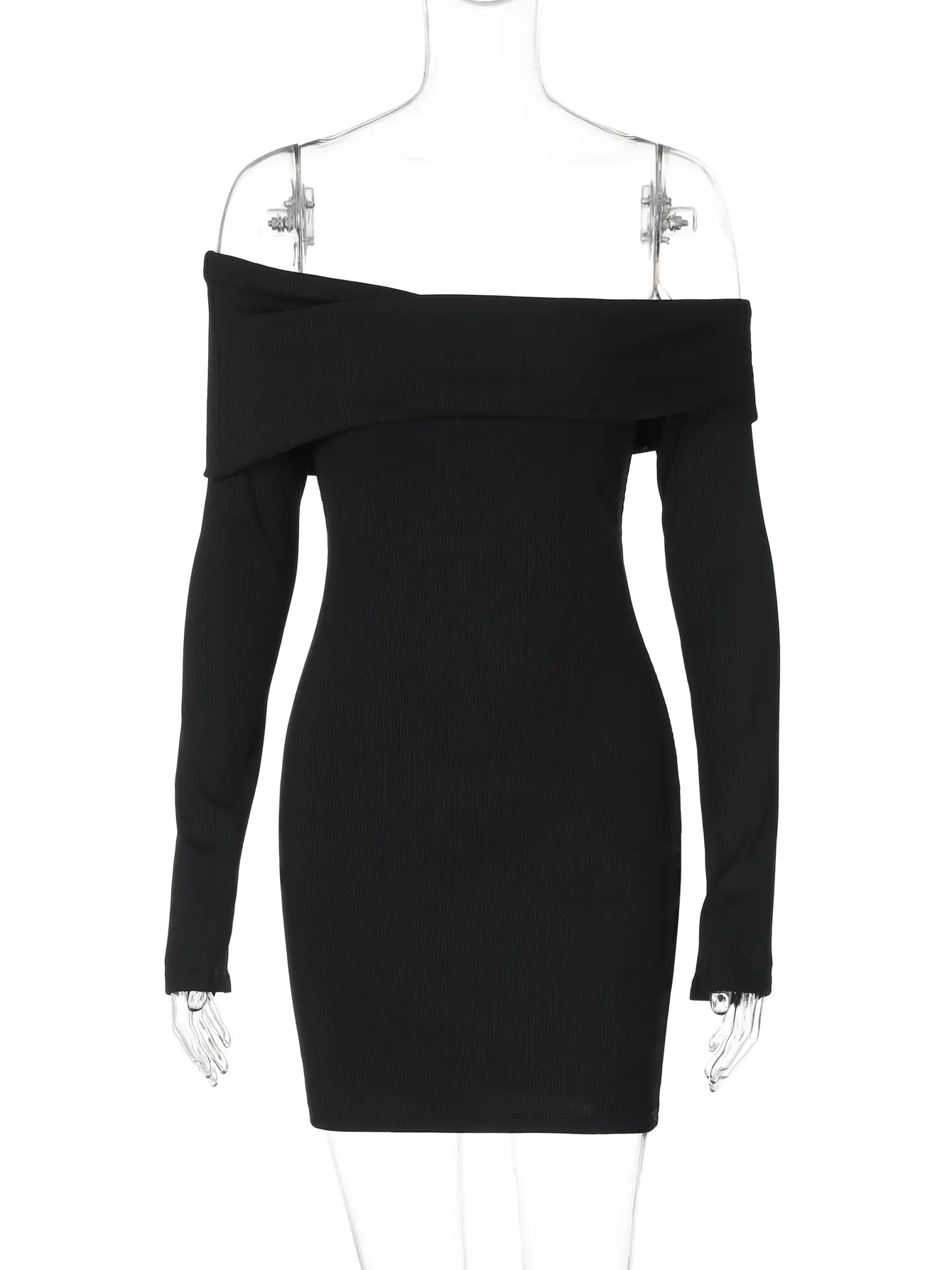 Hugcitar Black Slash Neck Long Sleeve Backless Sexy Elegant Slim Mini Prom Dress Winter Famale Clothes Evening Party Festival