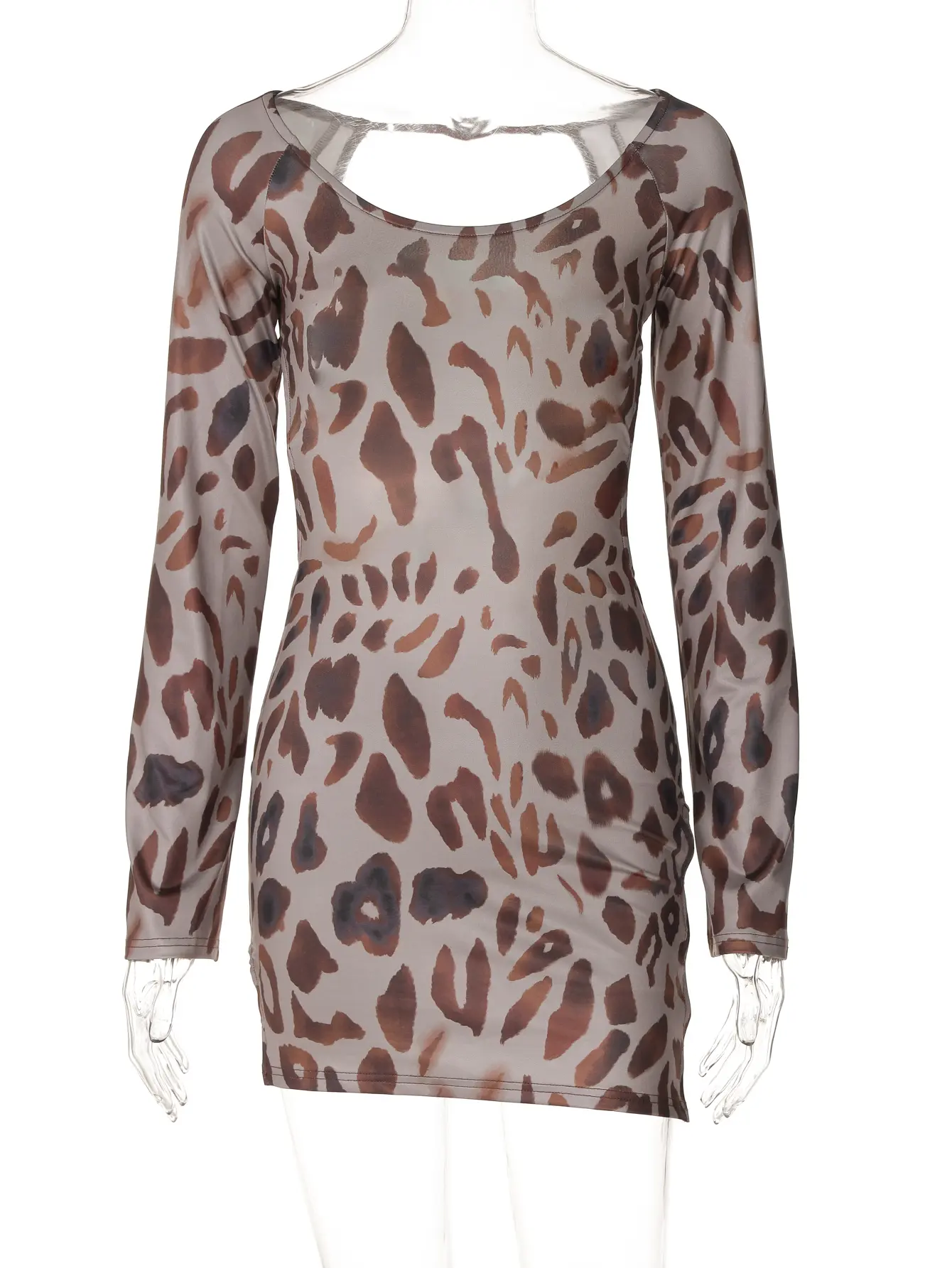 Hugcitar Women'S Fashion Leopard Print Long Sleeve Backless Belts Sexy Slim Mini Dress Spring Y2K Clothes Eveing Party Club