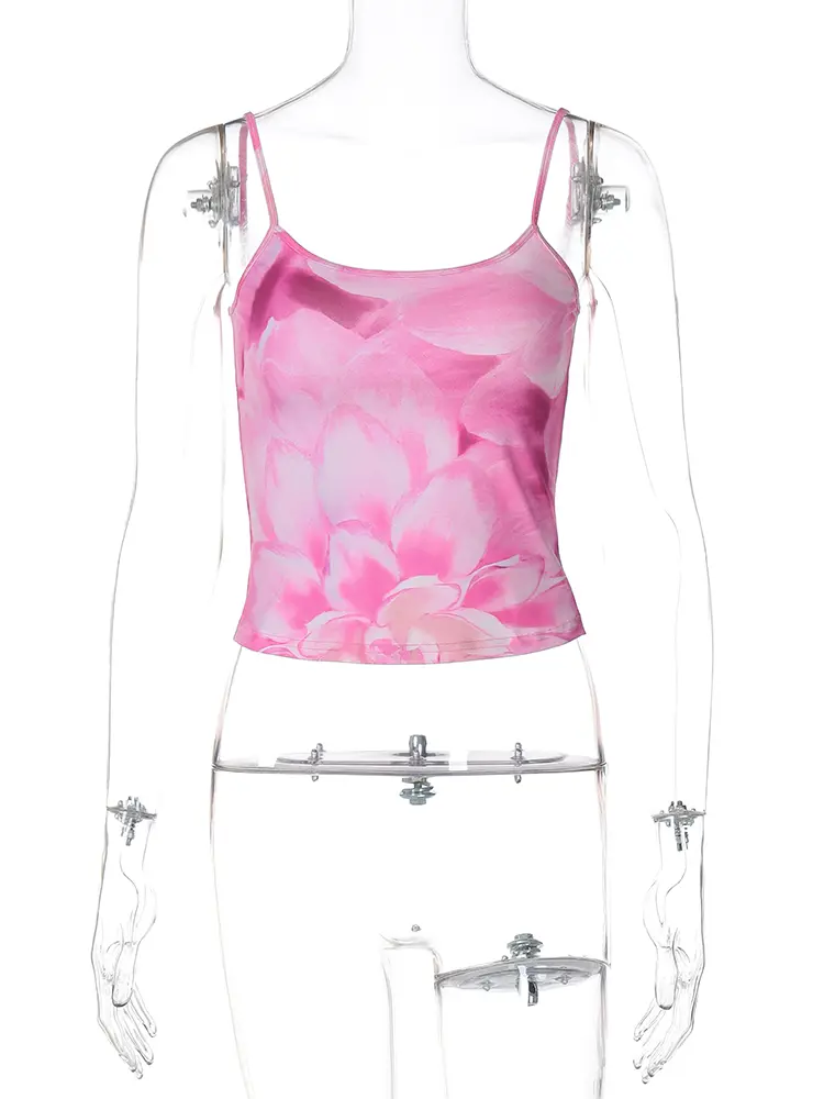 Hugcitar 2024 Summer Floral Print Slips Backless Sexy Slim Crop Camis Top Women Fashion Outfits Streetwear Beach Vacation Y2K