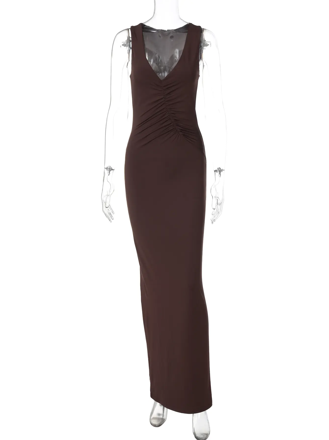 Hugcitar Elegant Deep V Neck Straps Ruched Sexy Solid Maxi Prom Dress Summer Women Fashion Y2K Outfit Birthday Party Festival