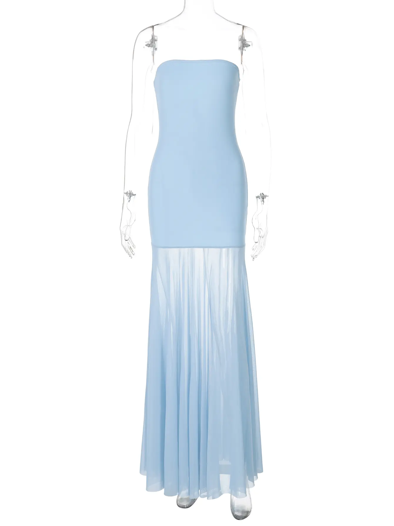 Hugcitar Elegant Strapless Sexy Solid Patchwork Lace See Through Y2K Maxi Dress 2025 Summer Women Beach Vacation Clothes Party