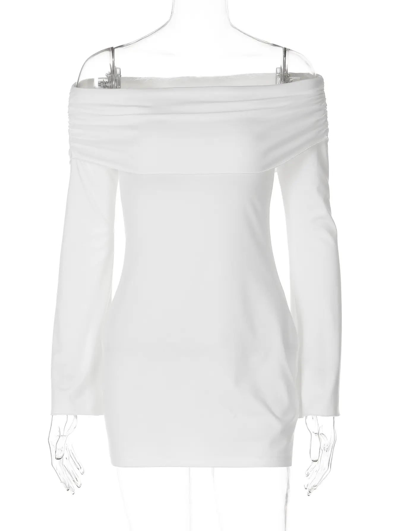 Hugcitar Solid Slash Neck Long Sleeve Ruched Elegant Sexy Bodycon Mini Dress Spring Women New Y2K Clothes Evening Party Vacation