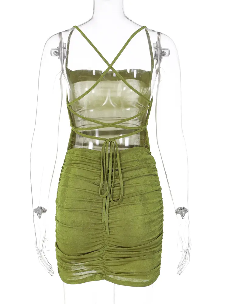 Hugcitar Slash Neck Sleeveless Slips Backless Bandage Draped Pleated Mini Prom Dress Summer Women Elegant Clothes Evening Party