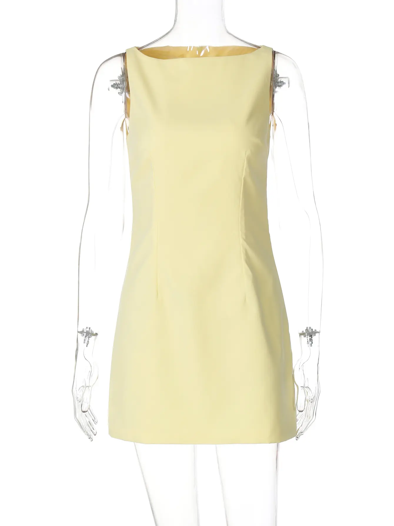 Hugcitar 2024 Elegant Solid O Neck Sleeveless Bright Line Zip Up Sexy Bodycon Mini Dress Summer Women Y2K Clothes Birthday Party