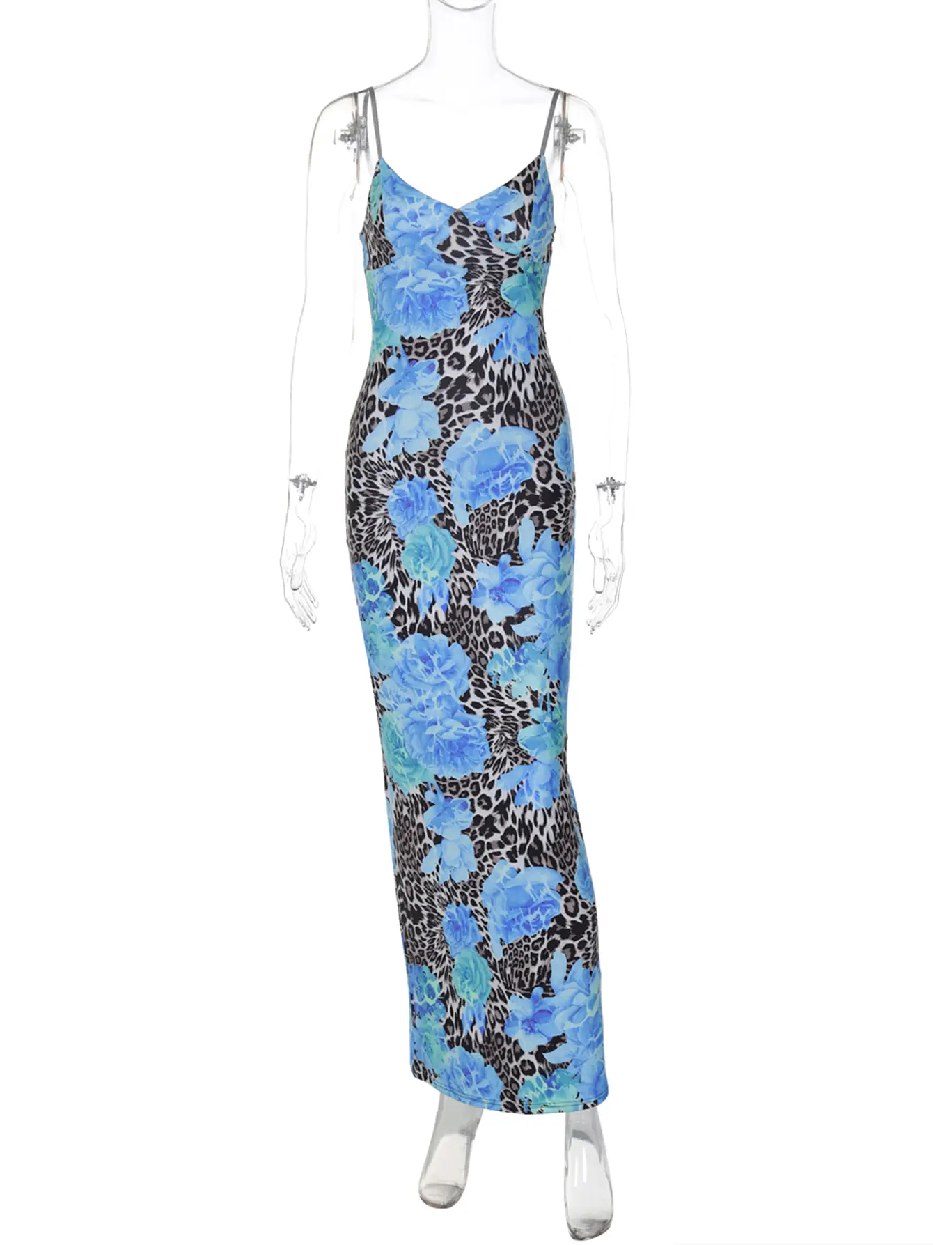 Hugcitar Elegant Print V Neck Slips Backless Sexy Bodycon Maxi Dress 2024 Fall Women Fashion Y2K Outfits Party Festival Club