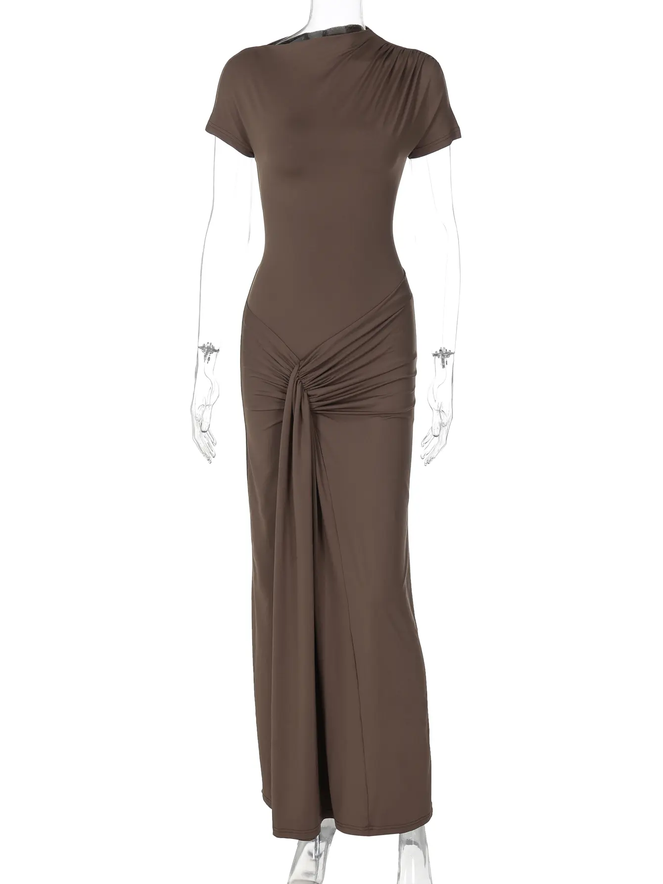 Hugcitar Elegant Solid Long Sleeve Bandage Draped Sexy Bodycon Maxi Prom Dress Summe Women Fashion Outfits Party Vacation