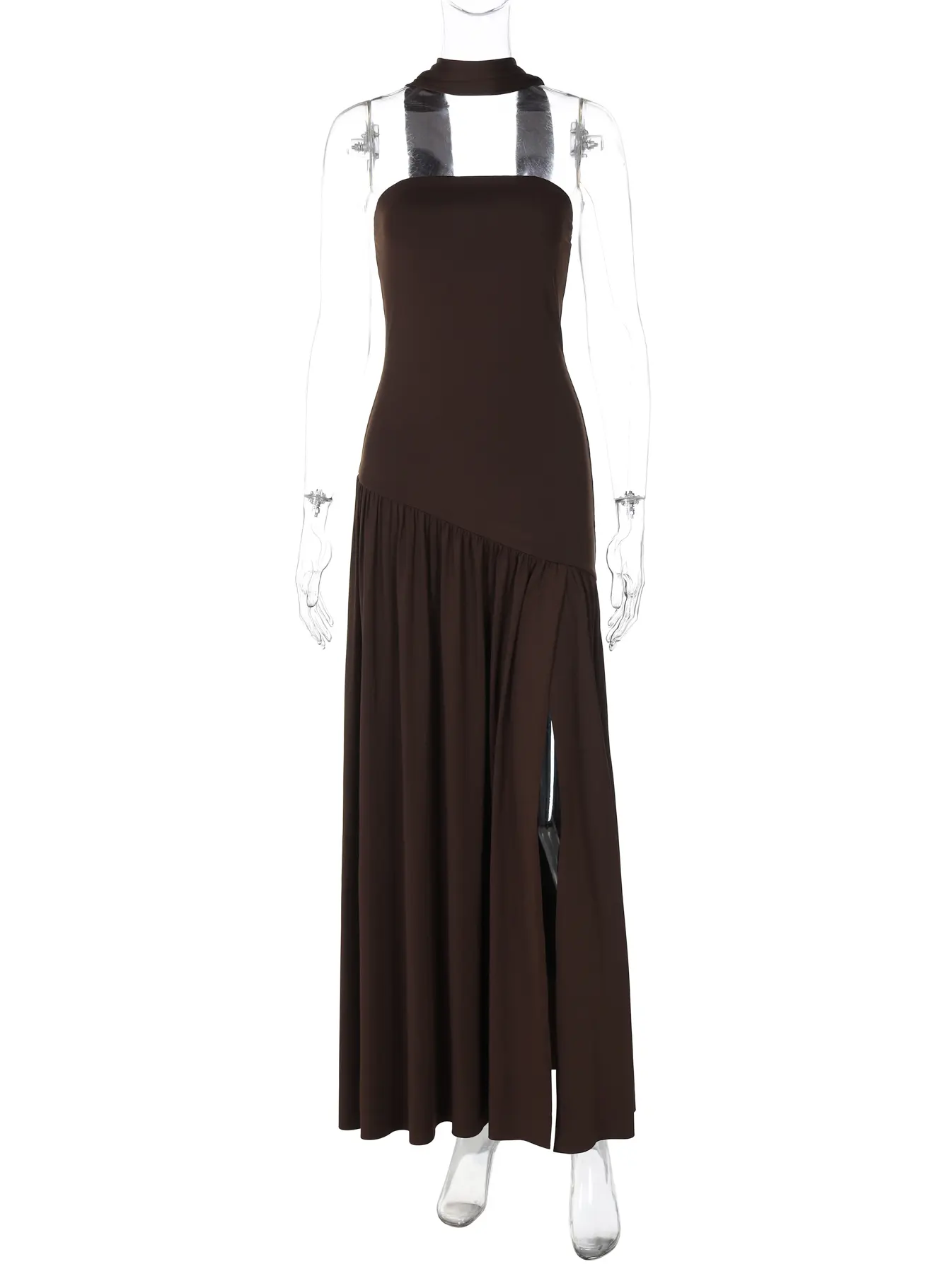 Hugcitar Elegant Solid Strapless Ribbon Backless Sexy Slit Pleated Maxi Prom Dress Women New Clotheds Evening Party Festival