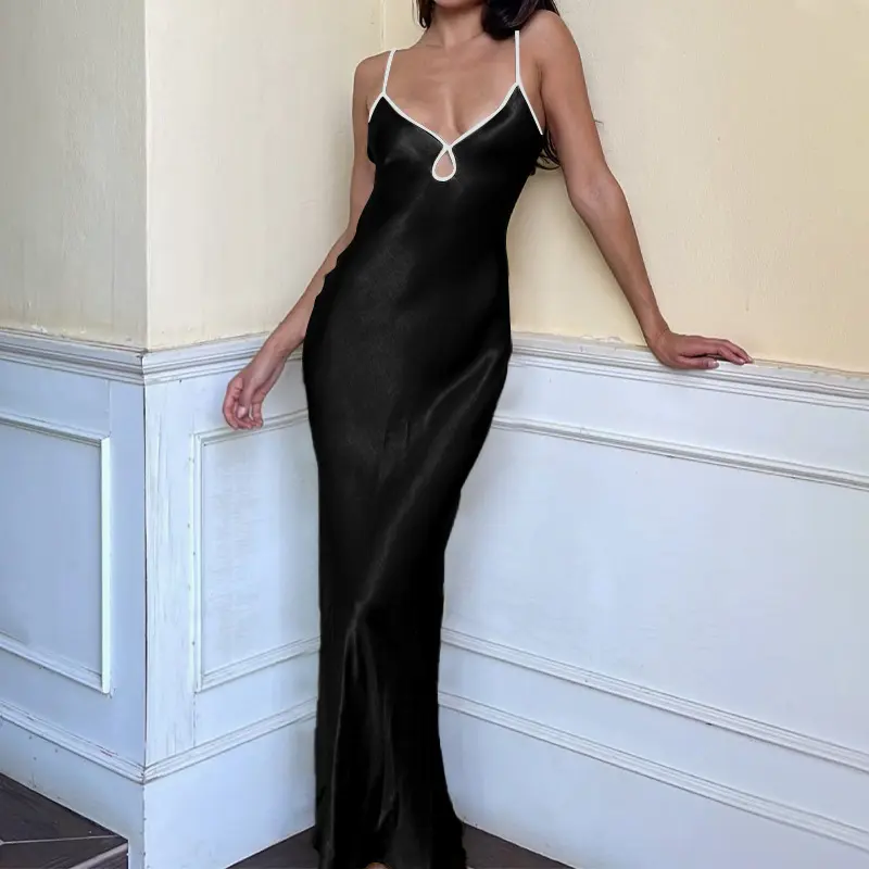 Hugcitar Sleeveless Slips Backless Patchwork Lace Up Cut Out Elegant Sexy Maxi Prom Dress 2023 Women Fashion Beach Party Outfit