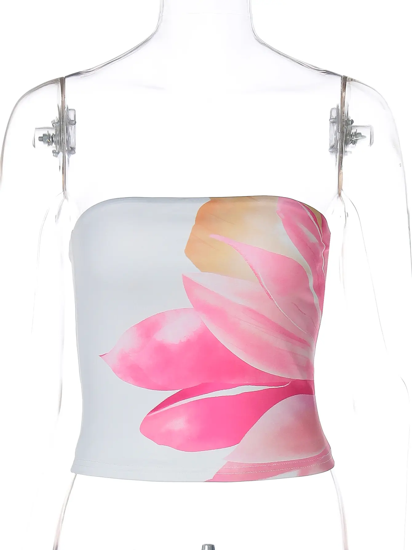 Hugcitar Flower Print Strapless Sexy Slim Crop Tank Top Summer Spring Women Casaul Outfits Streetwear Beach Vacation Wholesale