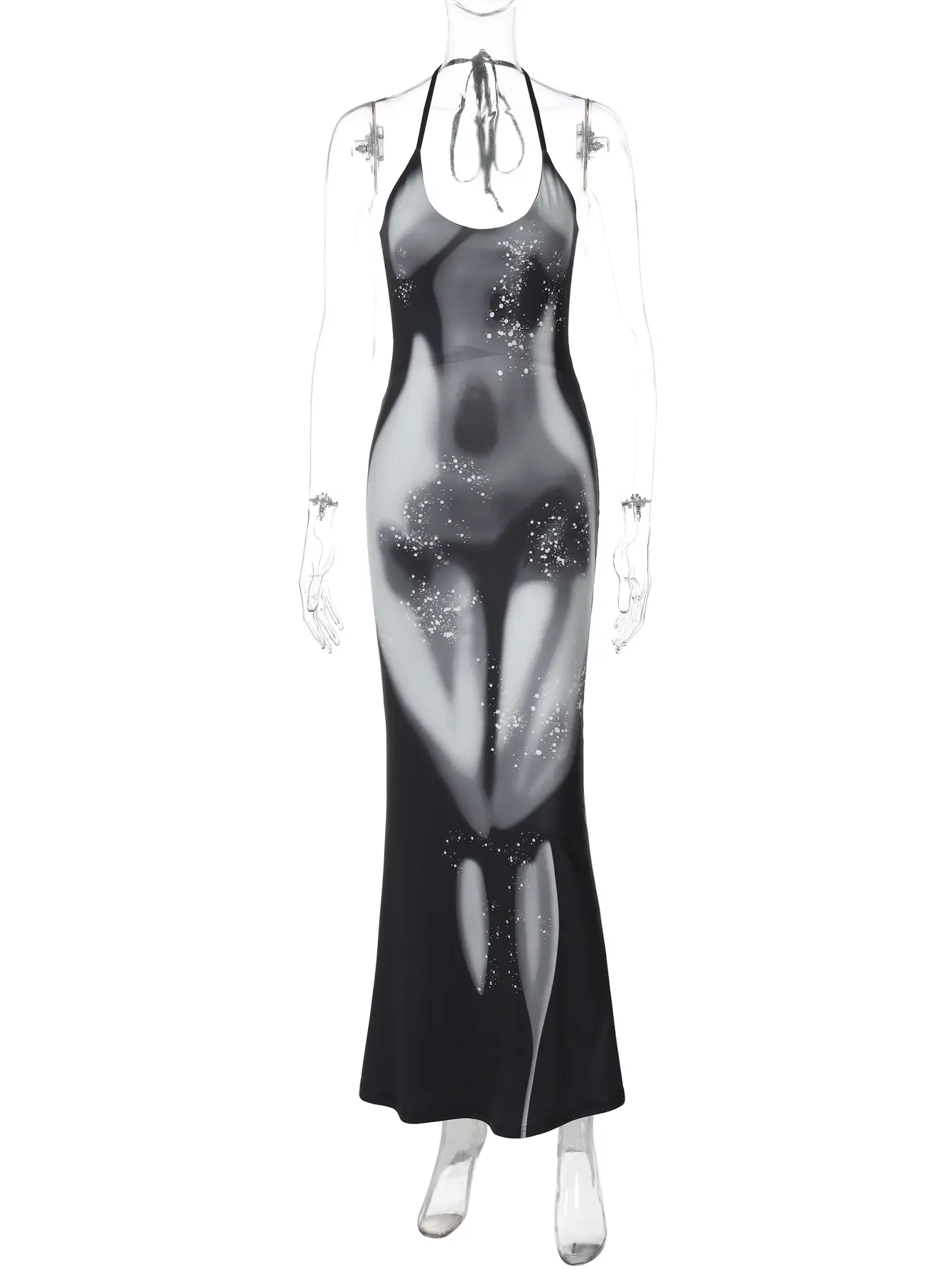 Hugcitar 2025 Spring Halter Print Halter Backless Bandage Belt Sexy Bodycon Maxi Dress Women Fashion Outfits Streetwear Festival