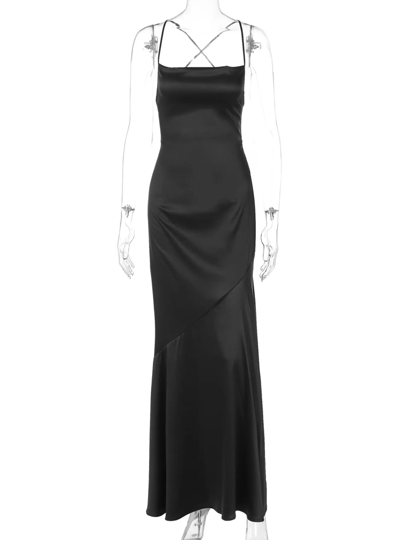 Hugcitar Women Elegant Solid Slips Backless Lace Up Sexy Maxi Prom Dress Summer Female Fashion Clothes Birthday Party Vacation