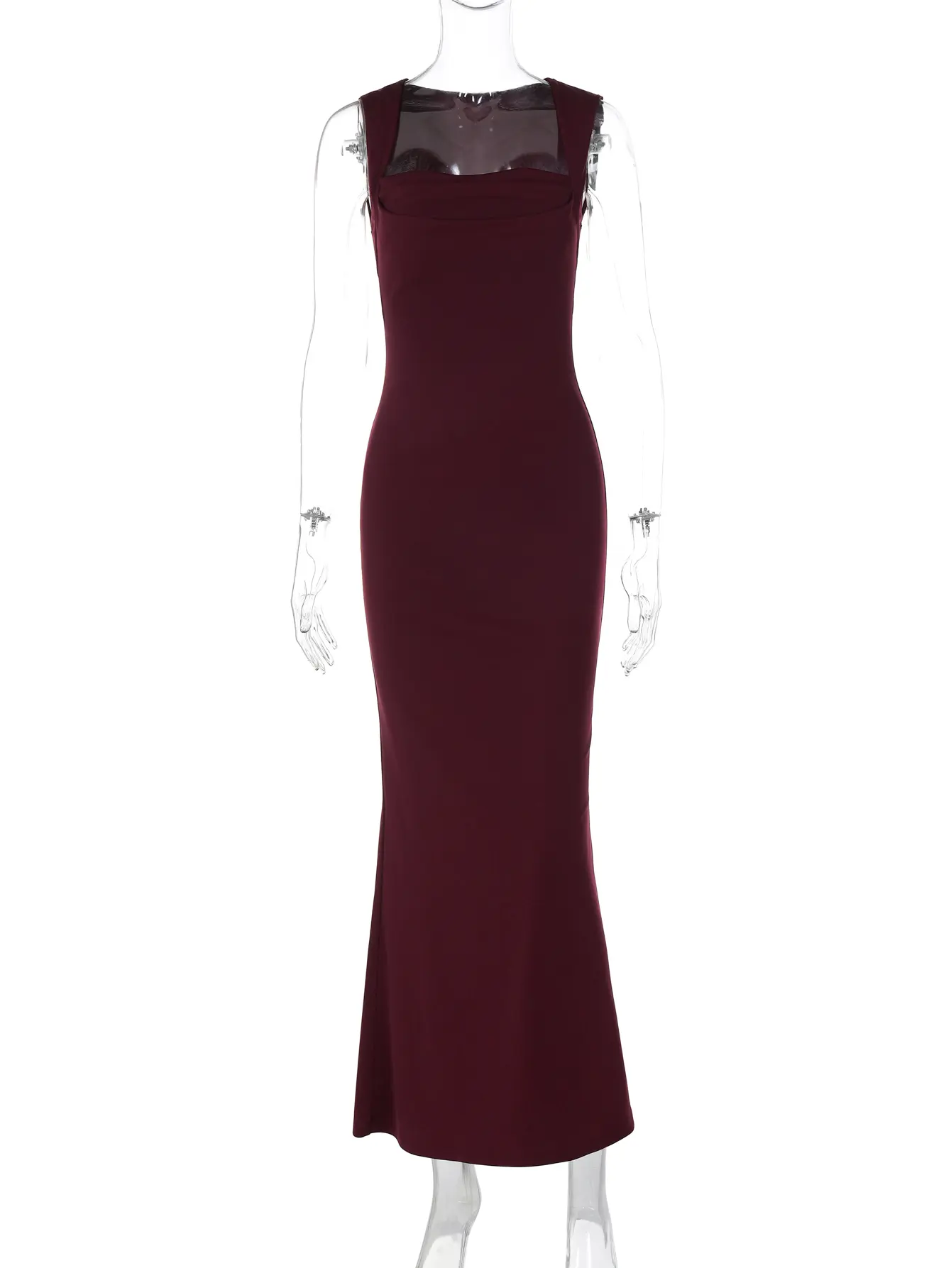Hugcitar Women Elegant Solid Square Collar Straps Sexy Bodycon Maxi Prom Dress Summer Women Y2K Clothes Evening Party Birthday