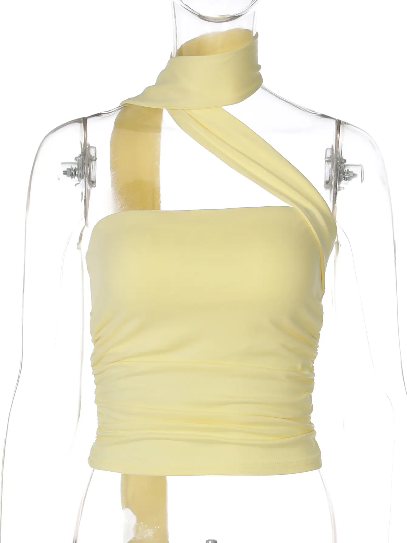 Hugcitar Women Elegant Halter Scarf Strapless Ruched Solid Sexy Slim Crop Tank Top 2025 Summer Casual Clothes Streetwear Party