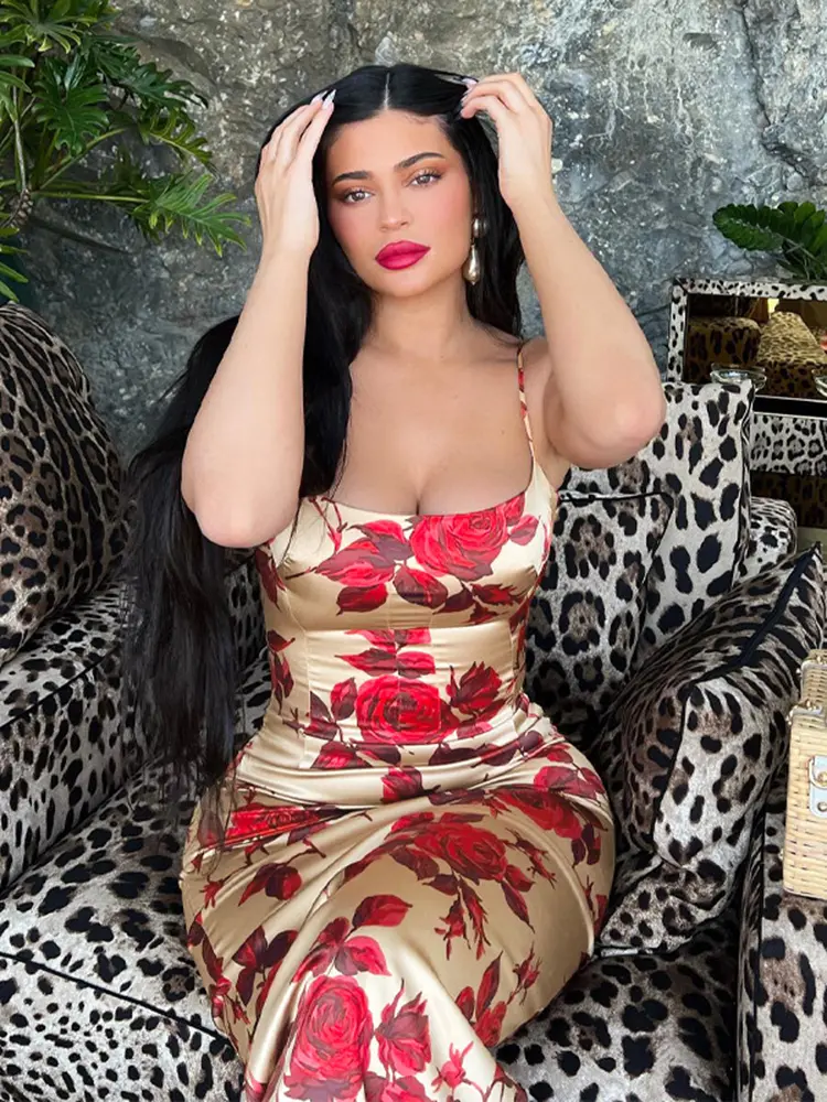Hugcita 2025 Summer Women Strap Sexy Y2K Clothes Floral Print Sleeveless Backless Bodycon Midi Dress Outfits Club Birthday Party