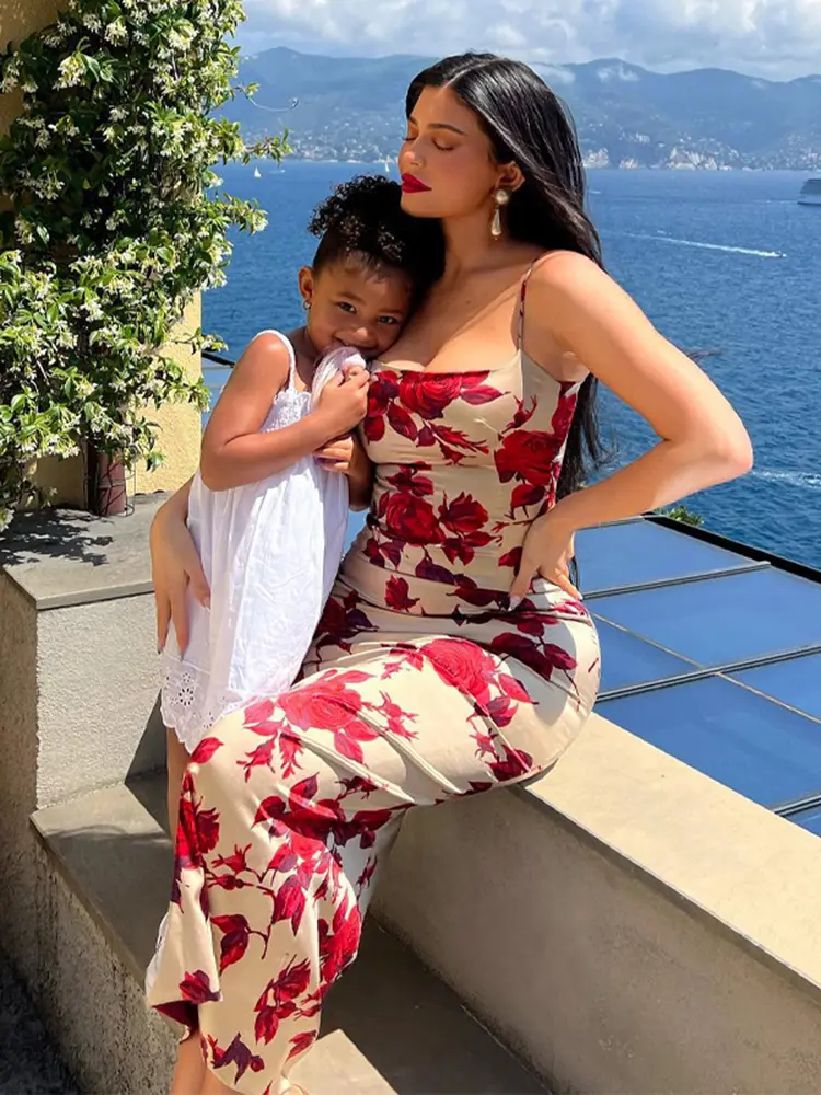 Hugcita 2025 Summer Women Strap Sexy Y2K Clothes Floral Print Sleeveless Backless Bodycon Midi Dress Outfits Club Birthday Party