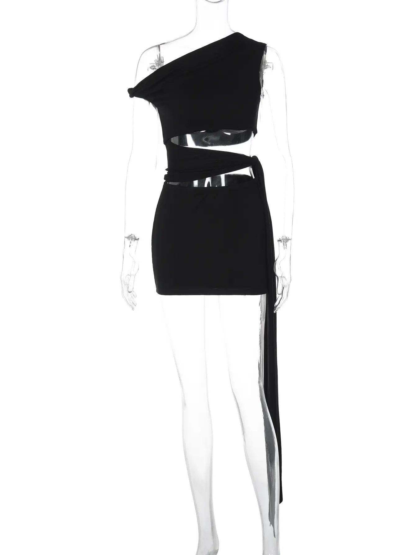 Hugcitar 2025 Summer Fashion One Shoulder Solid Hollow Out Bandage Sexy Slim Mini Dress Casual Women Outfits Party Vacation Club
