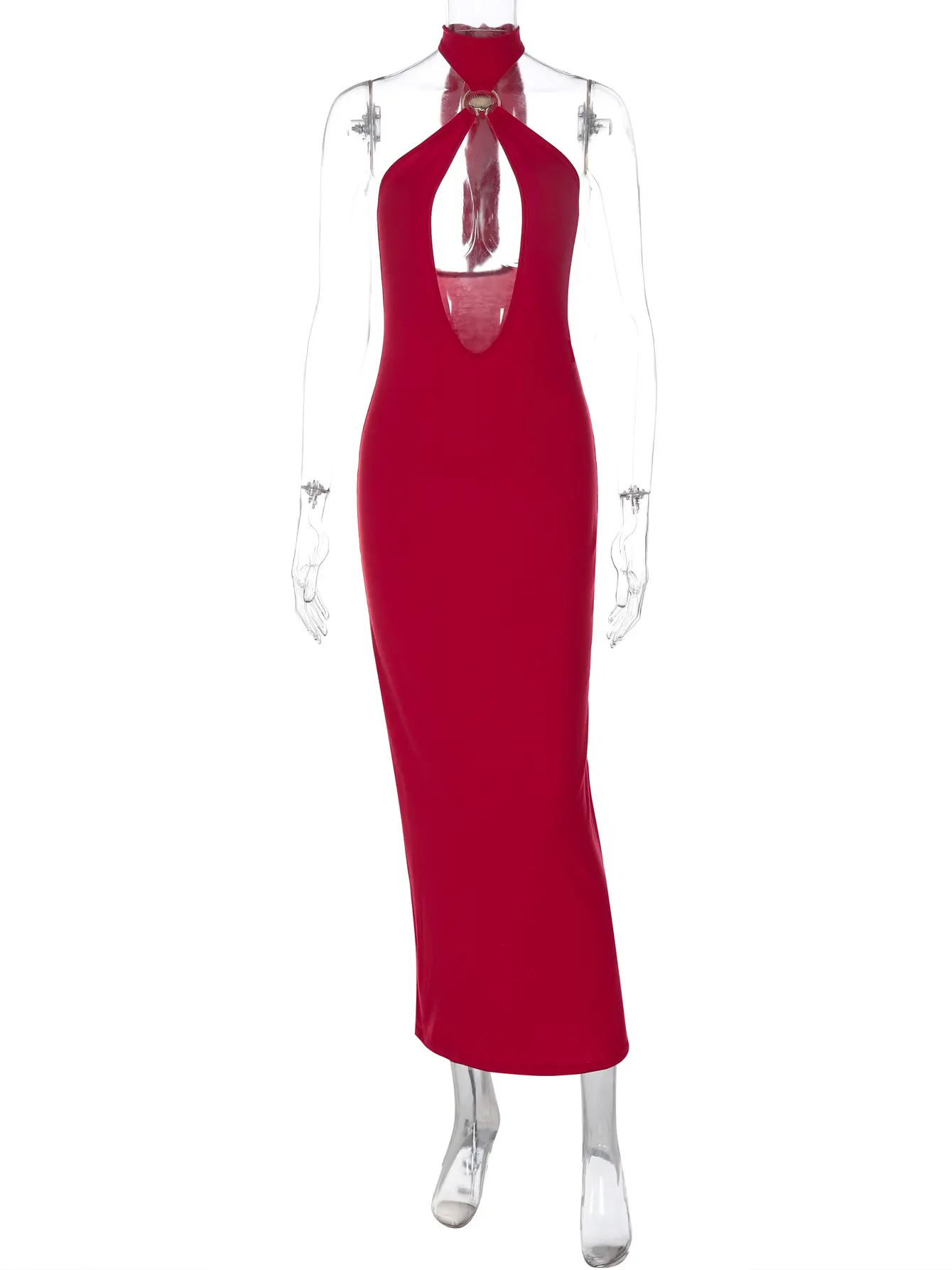 Hugcitar 2025 Fashion Halter Hollow Out Sexy Backless Bandage Solid Slim Maxi Dress Summer Women Y2K Clothes Party Night Club