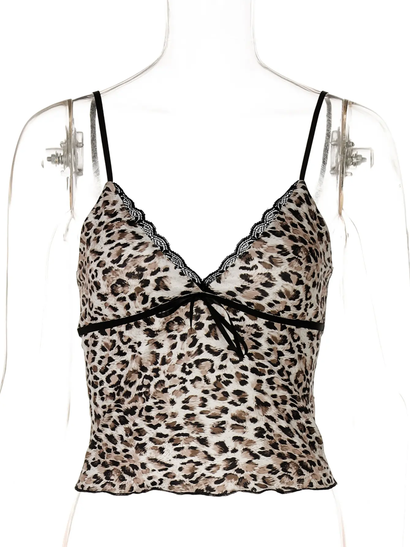 Hugcitar Leopard Print V Neck Sexy Slips Tie Bow Backless Crop Camis Top Summer Women Fashion Y2K Outfits Beach Vacation Club