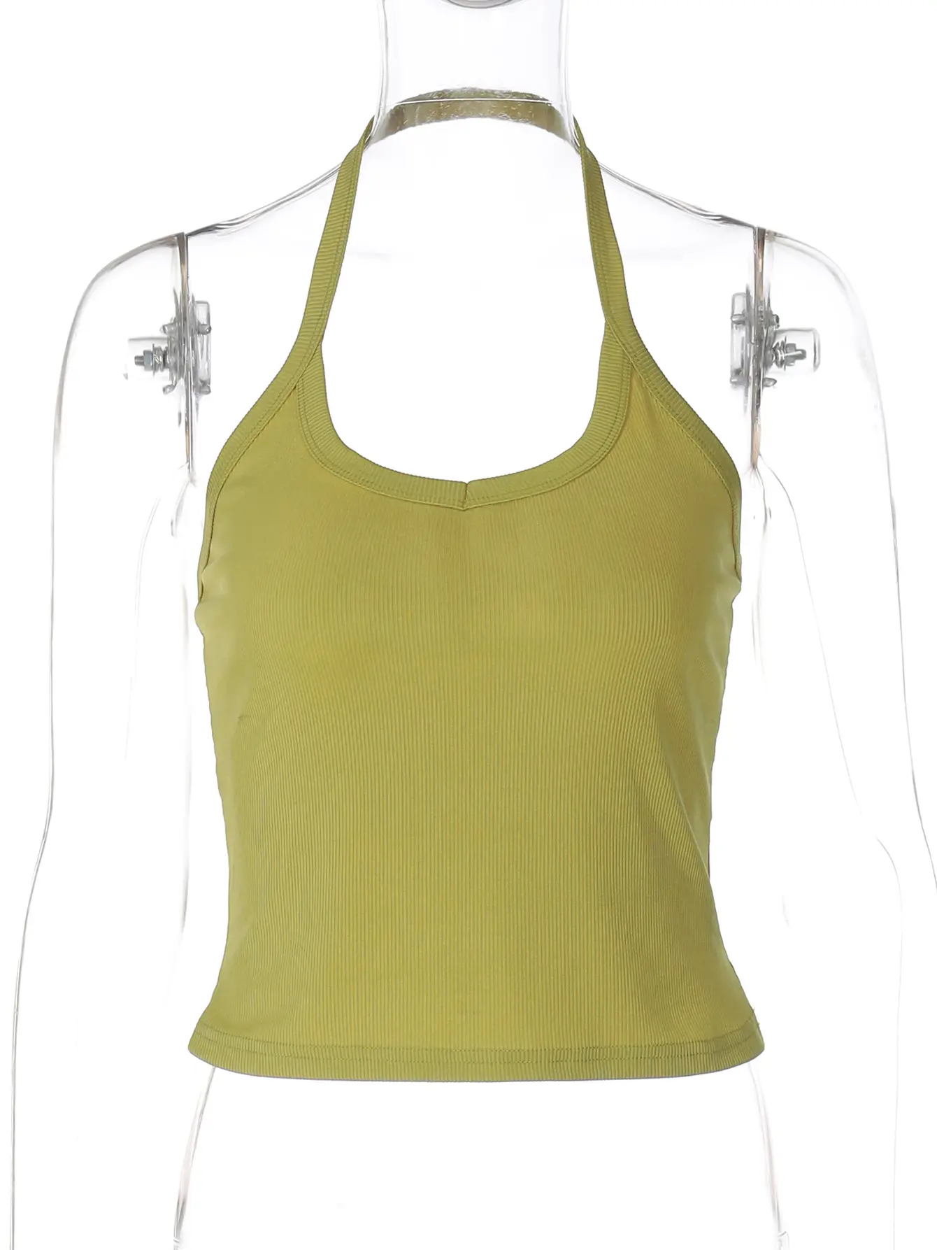 Hugcitar 2025 Summer Ribbed Halter Backless Solid Sexy Crop Tank Top Casual Y2K Women Clothes Beach Vacation Streetwear Yoga
