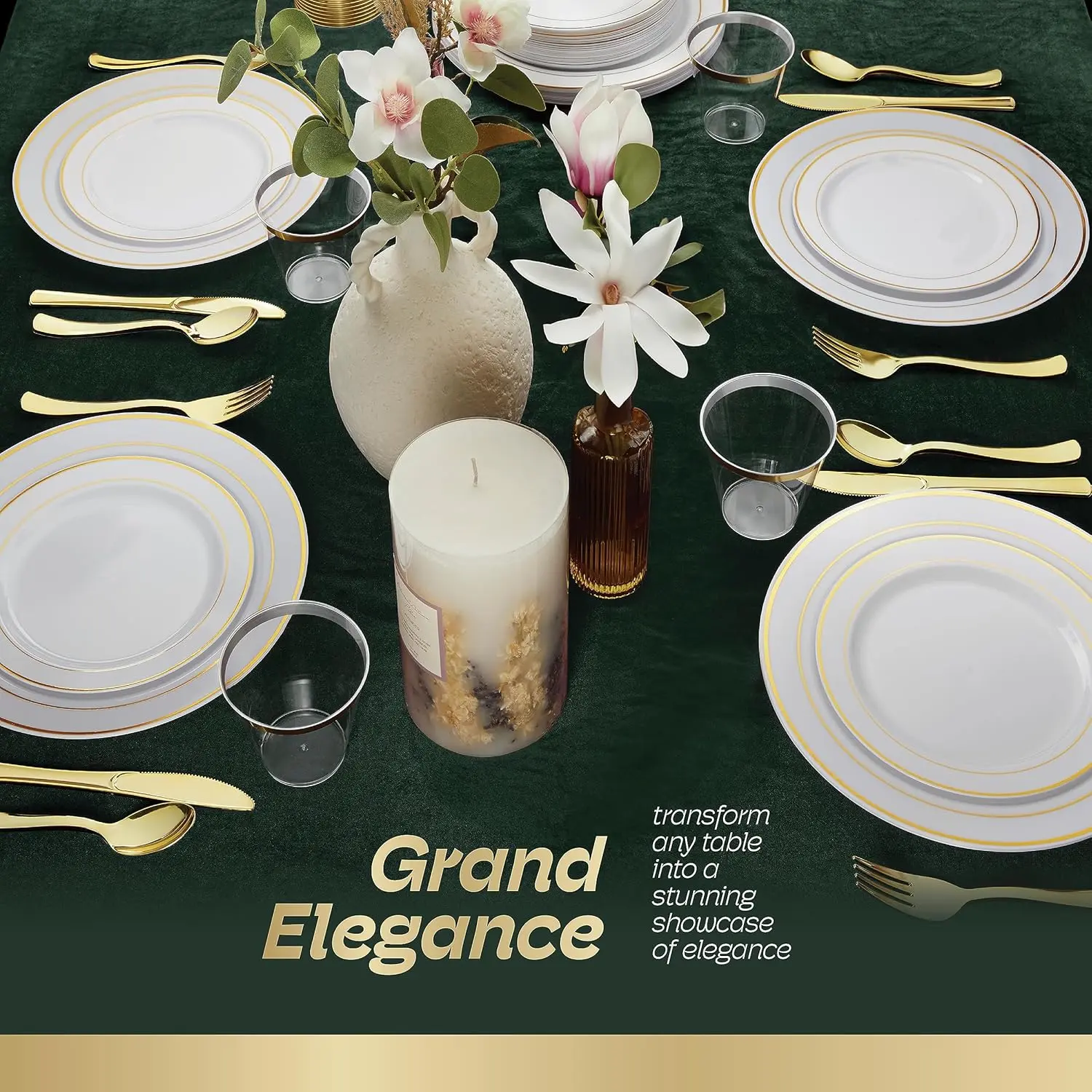 600pcs Plastic Dinnerware Set 100 Guest, Gold Plastic plates for party, Gold Party Plates Sets For 100 Guests