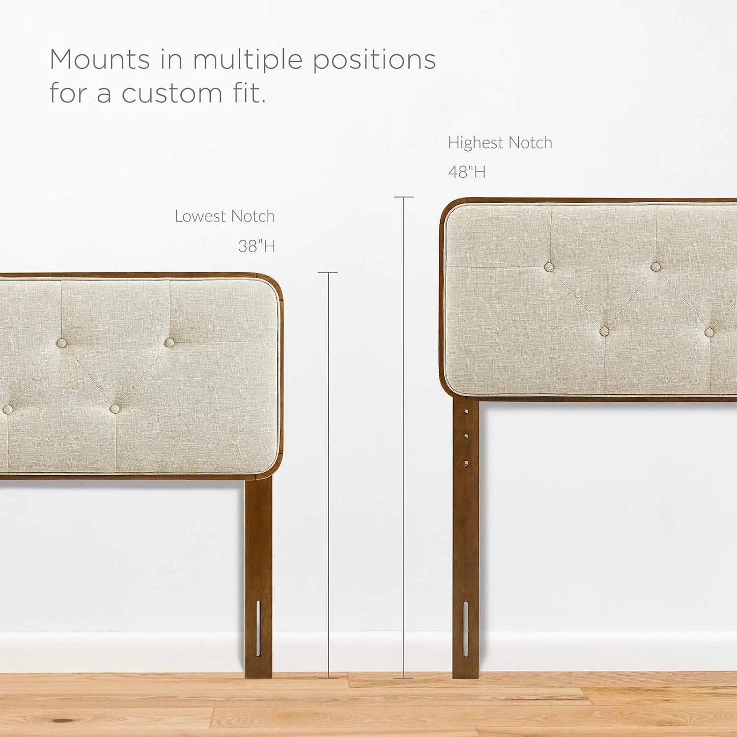 MOD-6234-WAL-BEI Collins Tufted Queen Fabric and Wood Headboard, Walnut Beige