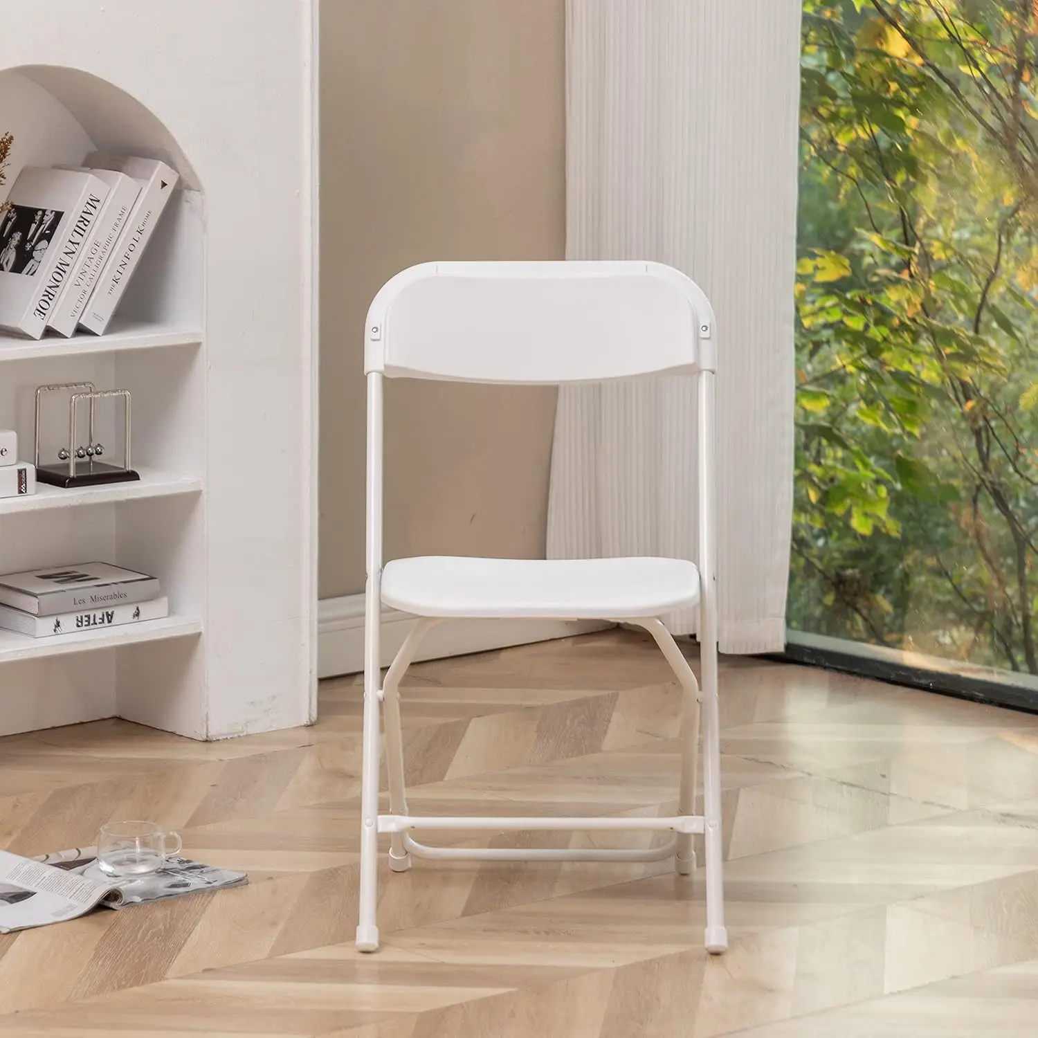 Set of 10, White Plastic Folding Chairs Steel Frame Commercial 650LB High Weight Capacity Event Chair Lightweight