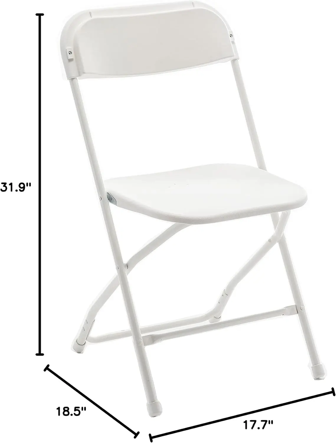 Set of 10, White Plastic Folding Chairs Steel Frame Commercial 650LB High Weight Capacity Event Chair Lightweight
