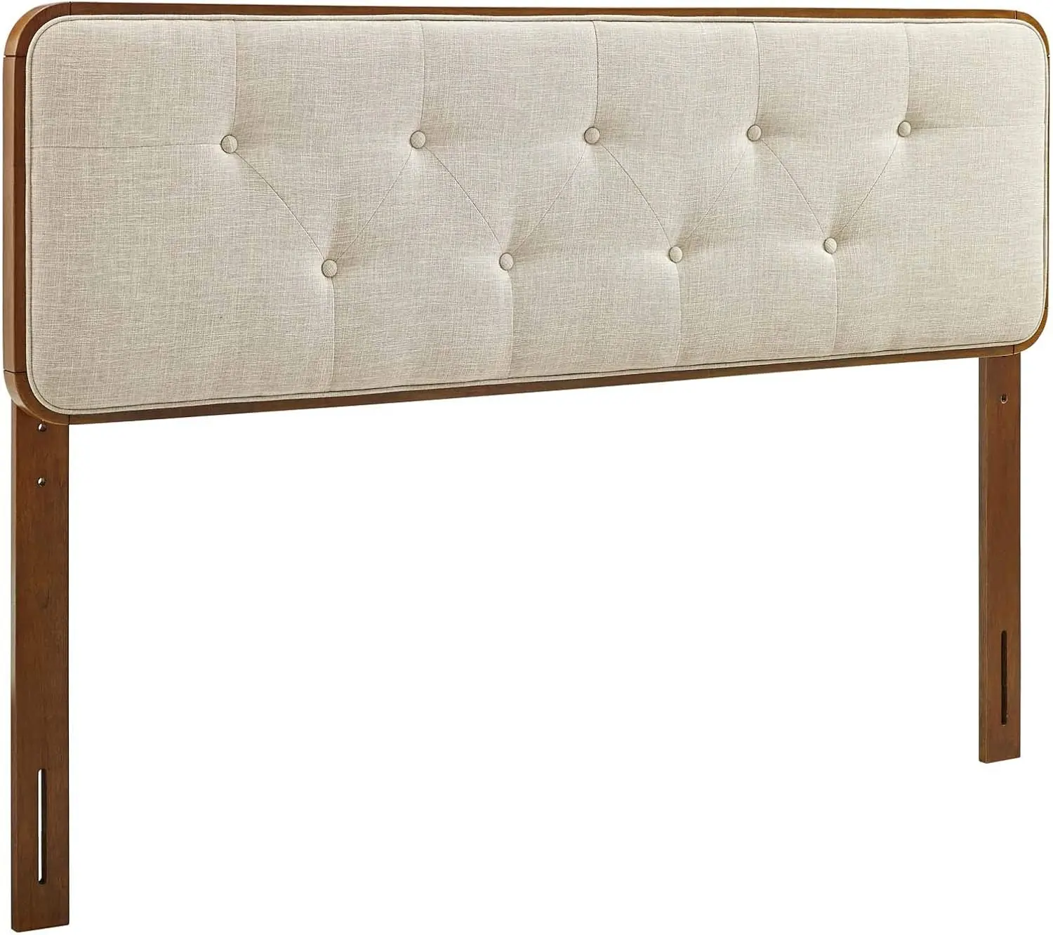 MOD-6234-WAL-BEI Collins Tufted Queen Fabric and Wood Headboard, Walnut Beige