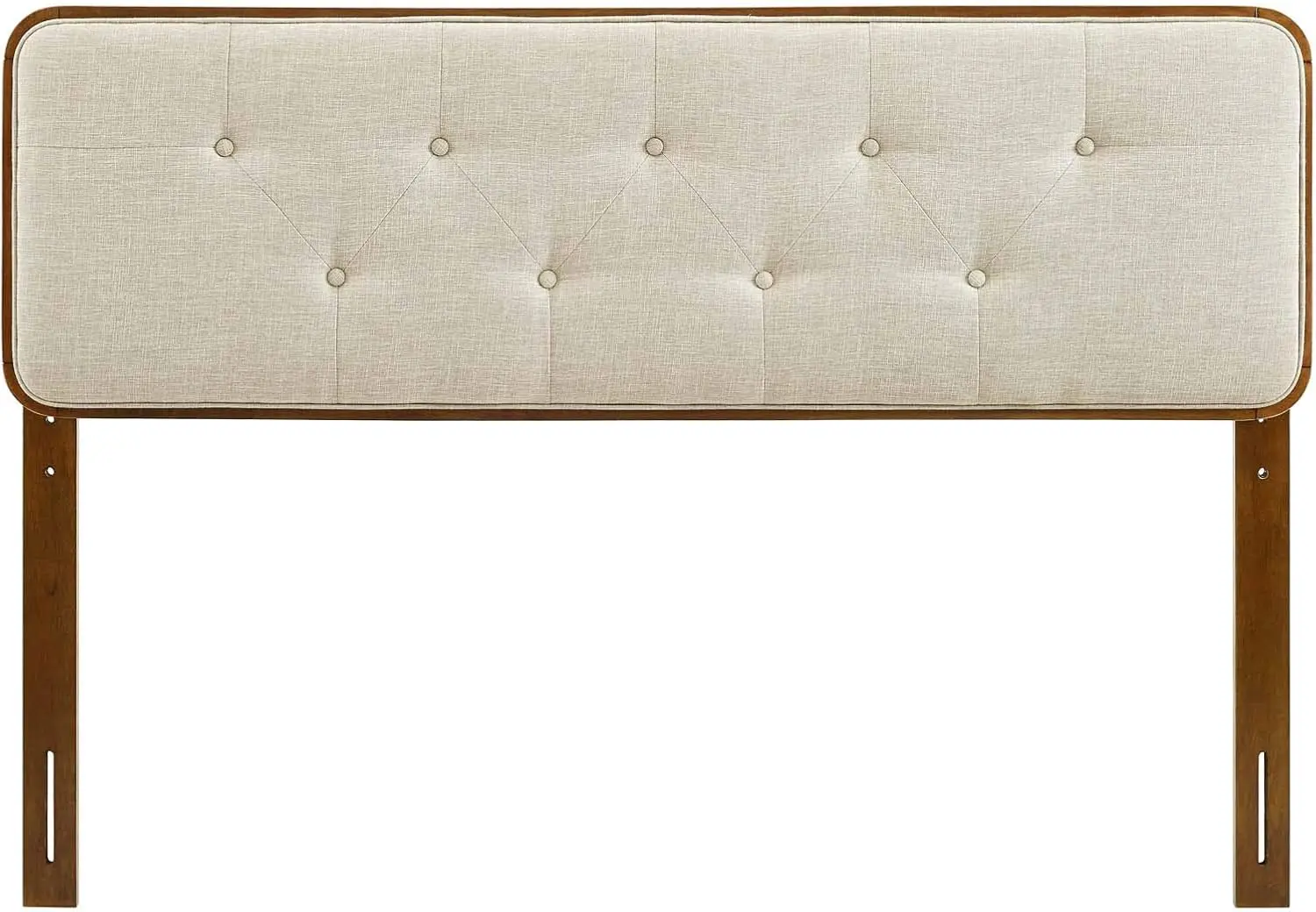 MOD-6234-WAL-BEI Collins Tufted Queen Fabric and Wood Headboard, Walnut Beige