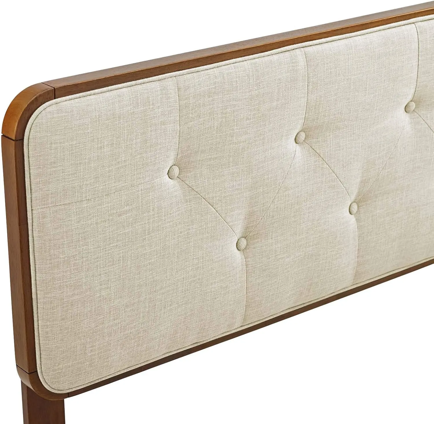 MOD-6234-WAL-BEI Collins Tufted Queen Fabric and Wood Headboard, Walnut Beige