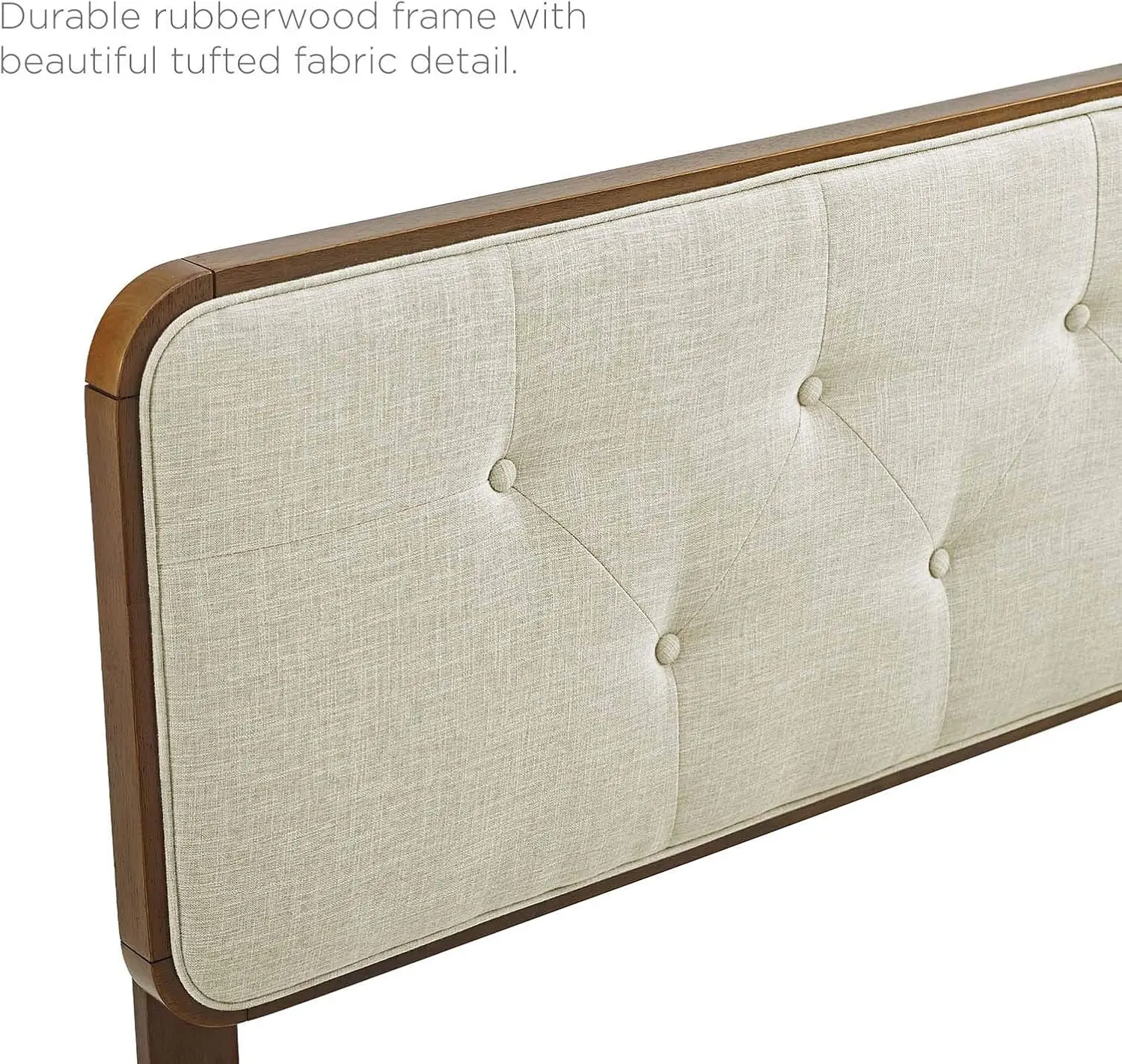 MOD-6234-WAL-BEI Collins Tufted Queen Fabric and Wood Headboard, Walnut Beige