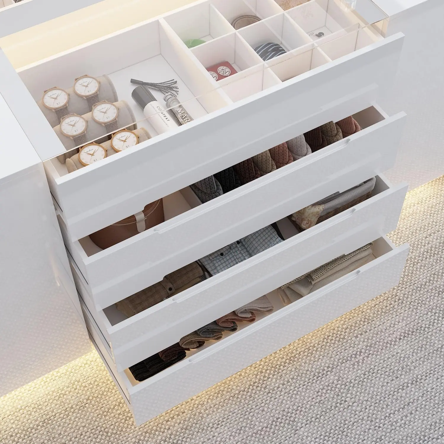 Armoire Bedroom Island Wardrobe Closet Island with 16 Drawers & Glass Tabletop, Island Dresser with Jewelry Organizer