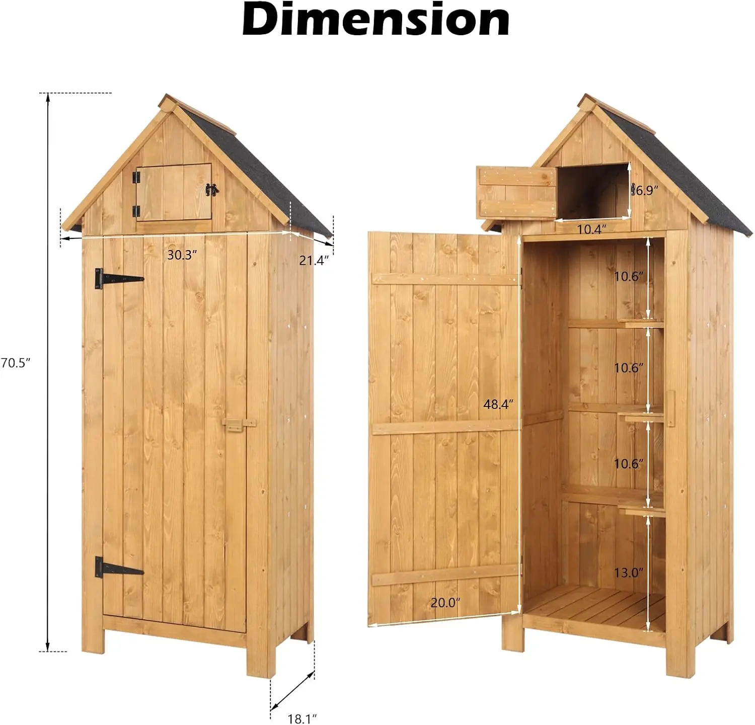 Outdoor Wooden Storage Shed, Garden Shed Outside Tool Cabinet with Safety Latch, Patio Storage Organizer (Teak)