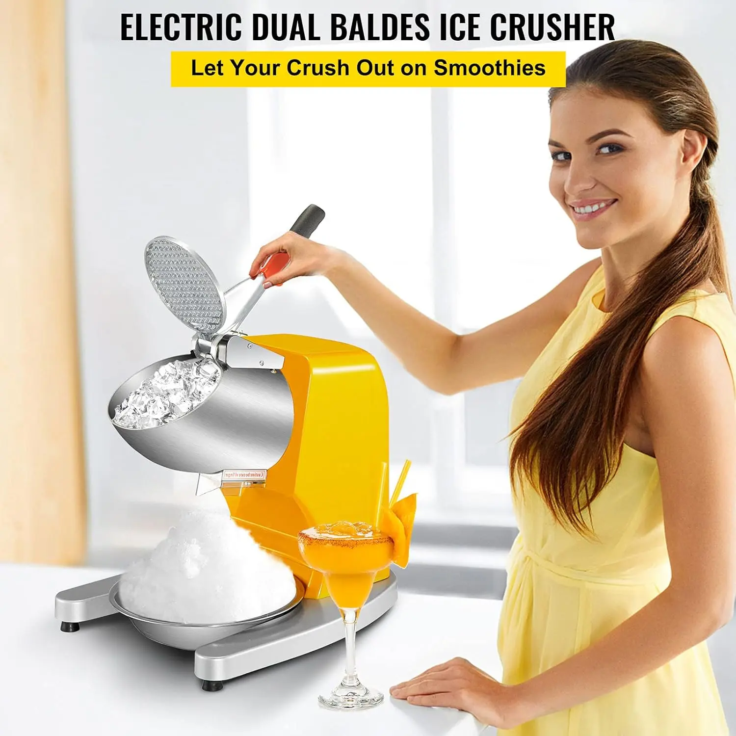 Shaved Ice Machine Ice Crusher, 300W 1450 RPM Snow Cone Machine with Dual Stainless Steel Blades, 210LB/H Ice Shaver Machine