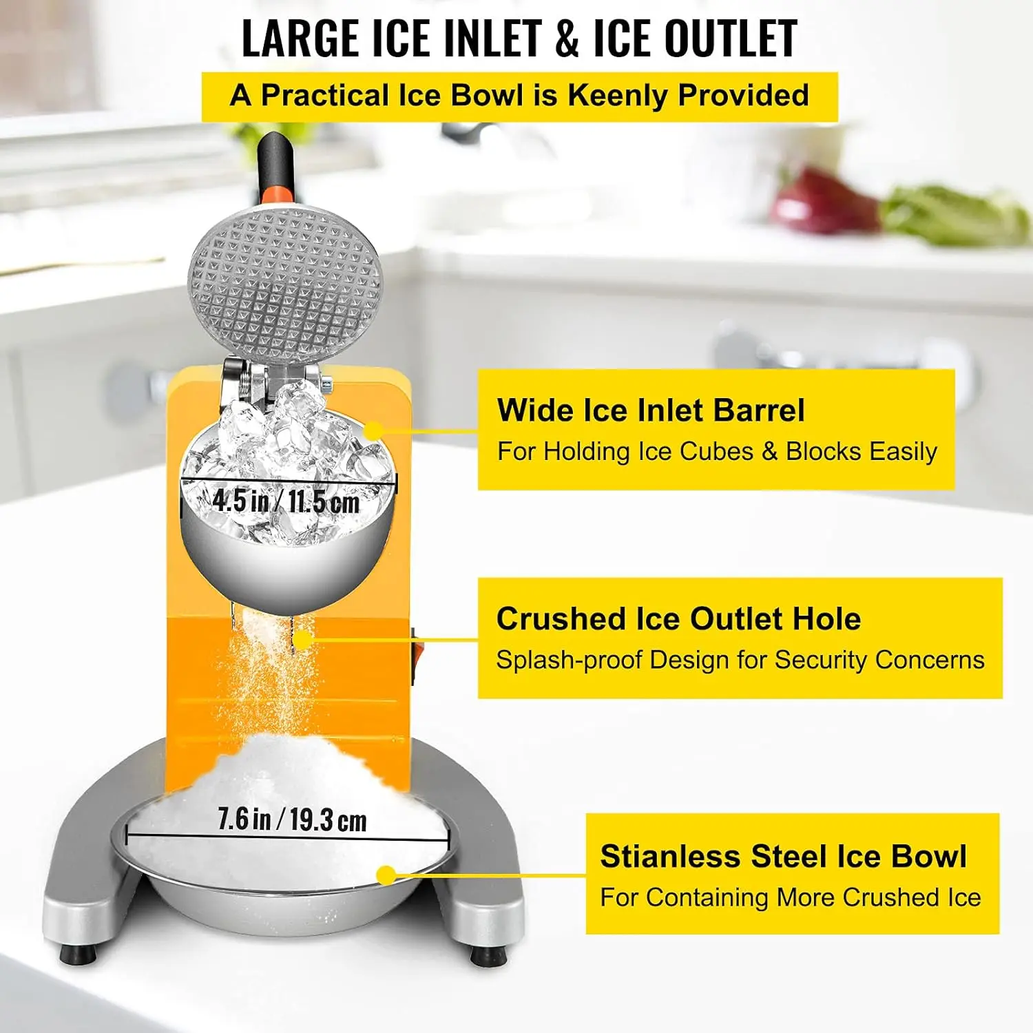 Shaved Ice Machine Ice Crusher, 300W 1450 RPM Snow Cone Machine with Dual Stainless Steel Blades, 210LB/H Ice Shaver Machine