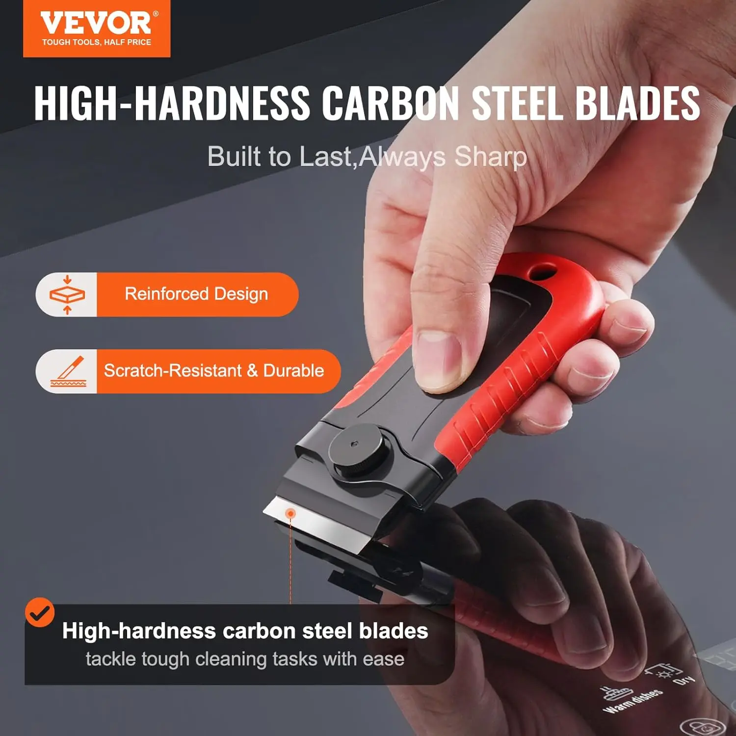 Razor Blade Scraper Tool with 15pcs Extra Blades, Floor Scraper with Security Cap for Cleaning Labels, Stickers, Decals