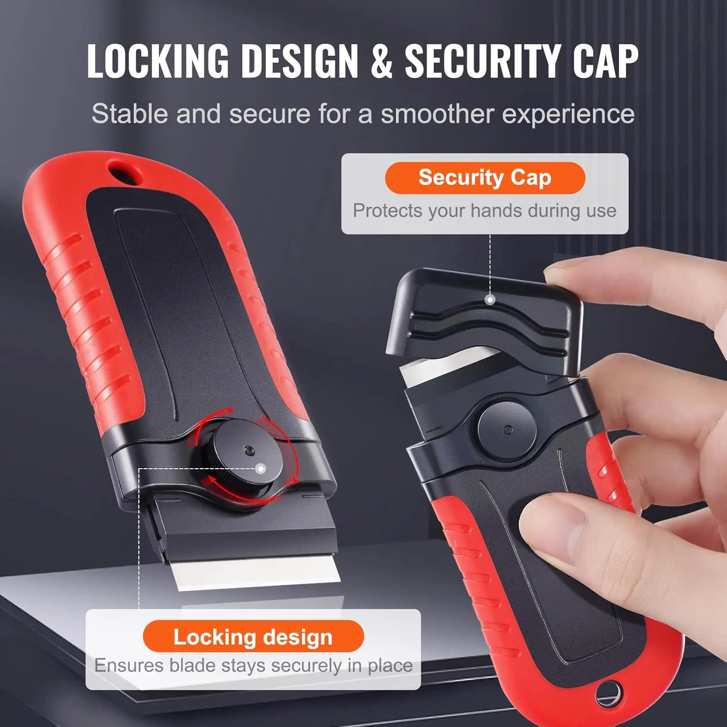 Razor Blade Scraper Tool with 15pcs Extra Blades, Floor Scraper with Security Cap for Cleaning Labels, Stickers, Decals
