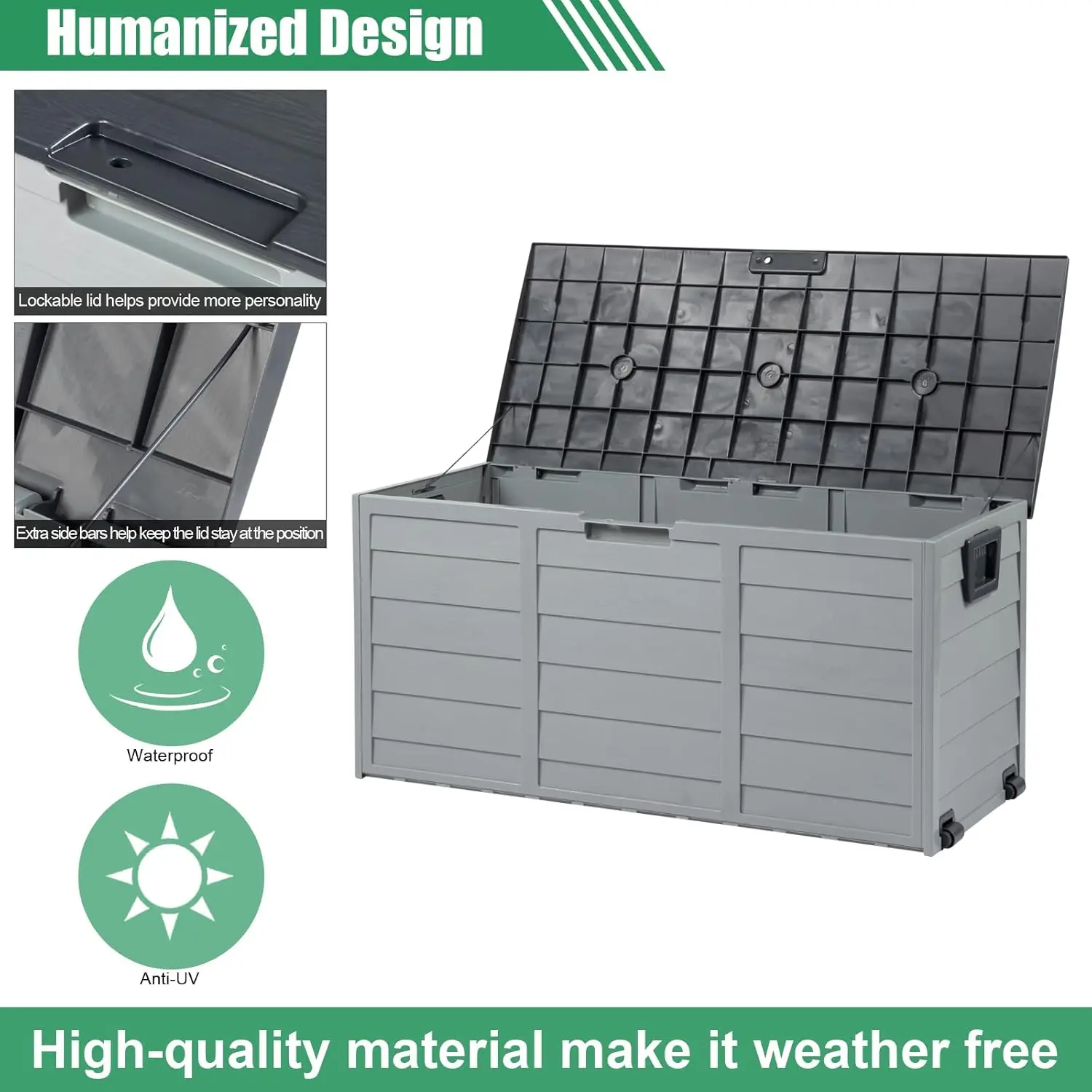 Upgraded 75 Gallon Outdoor Storage Box, Lockable Plastic Storage Containers with Lid, Patio Deck Box Furniture for Garden