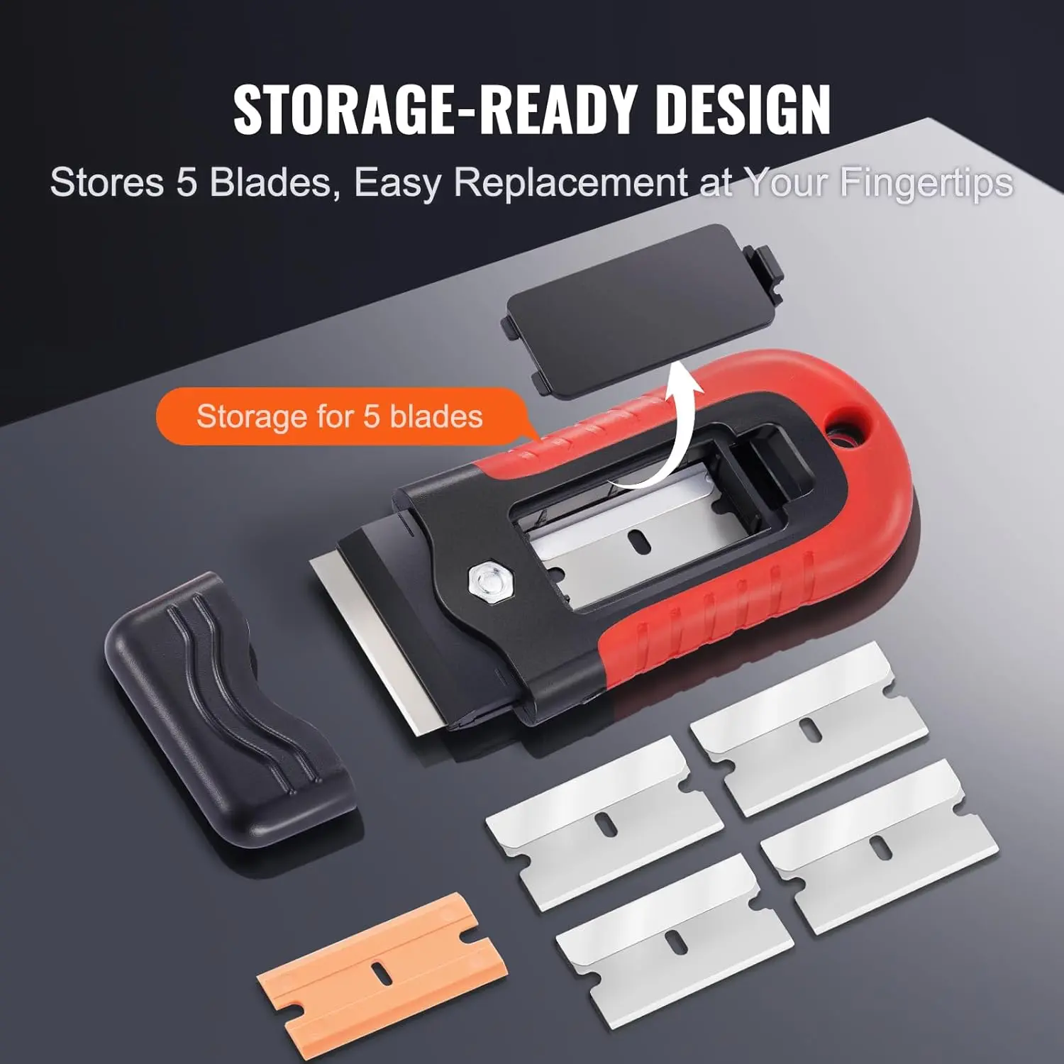 Razor Blade Scraper Tool with 15pcs Extra Blades, Floor Scraper with Security Cap for Cleaning Labels, Stickers, Decals