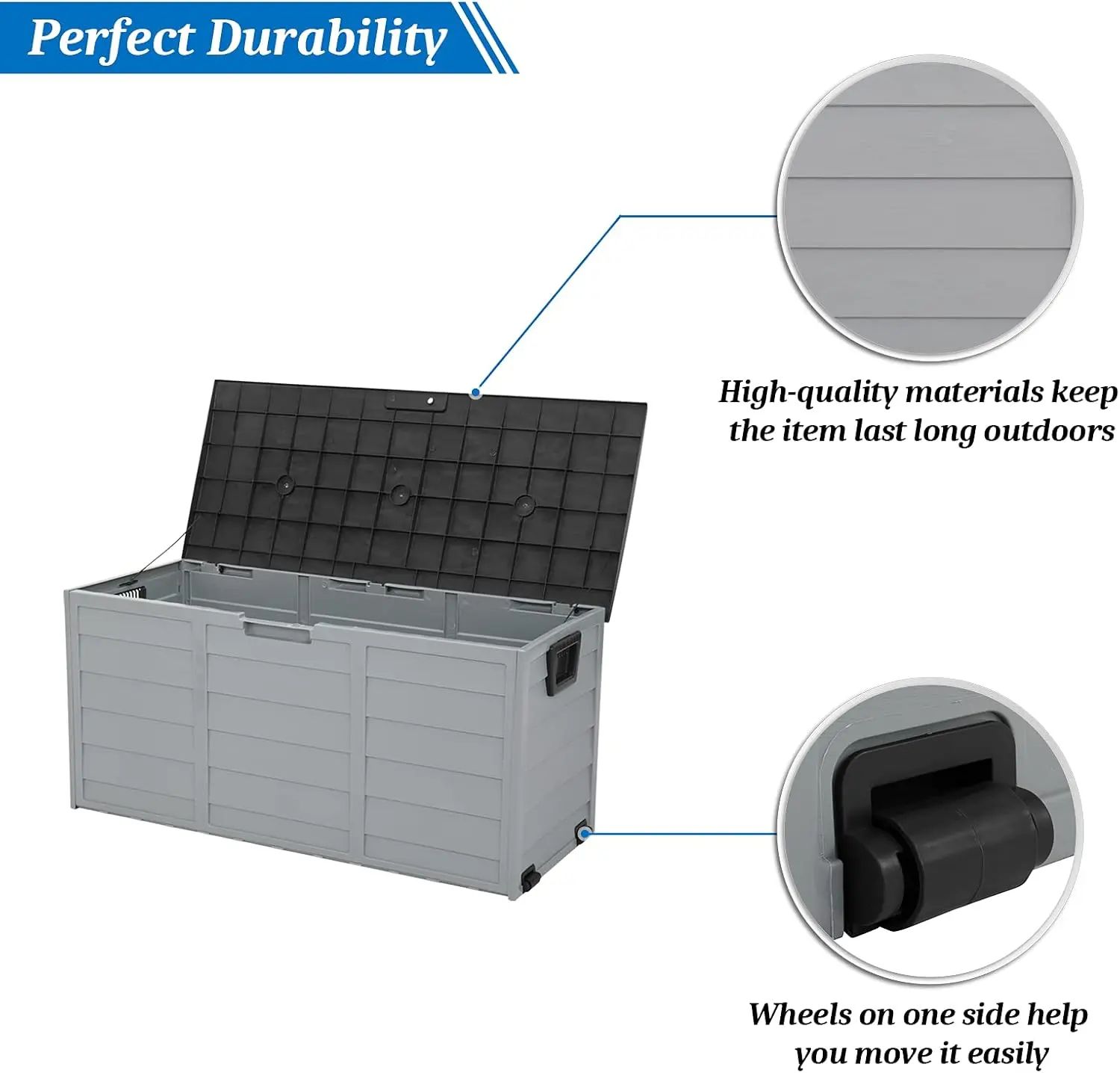 Upgraded 75 Gallon Outdoor Storage Box, Lockable Plastic Storage Containers with Lid, Patio Deck Box Furniture for Garden