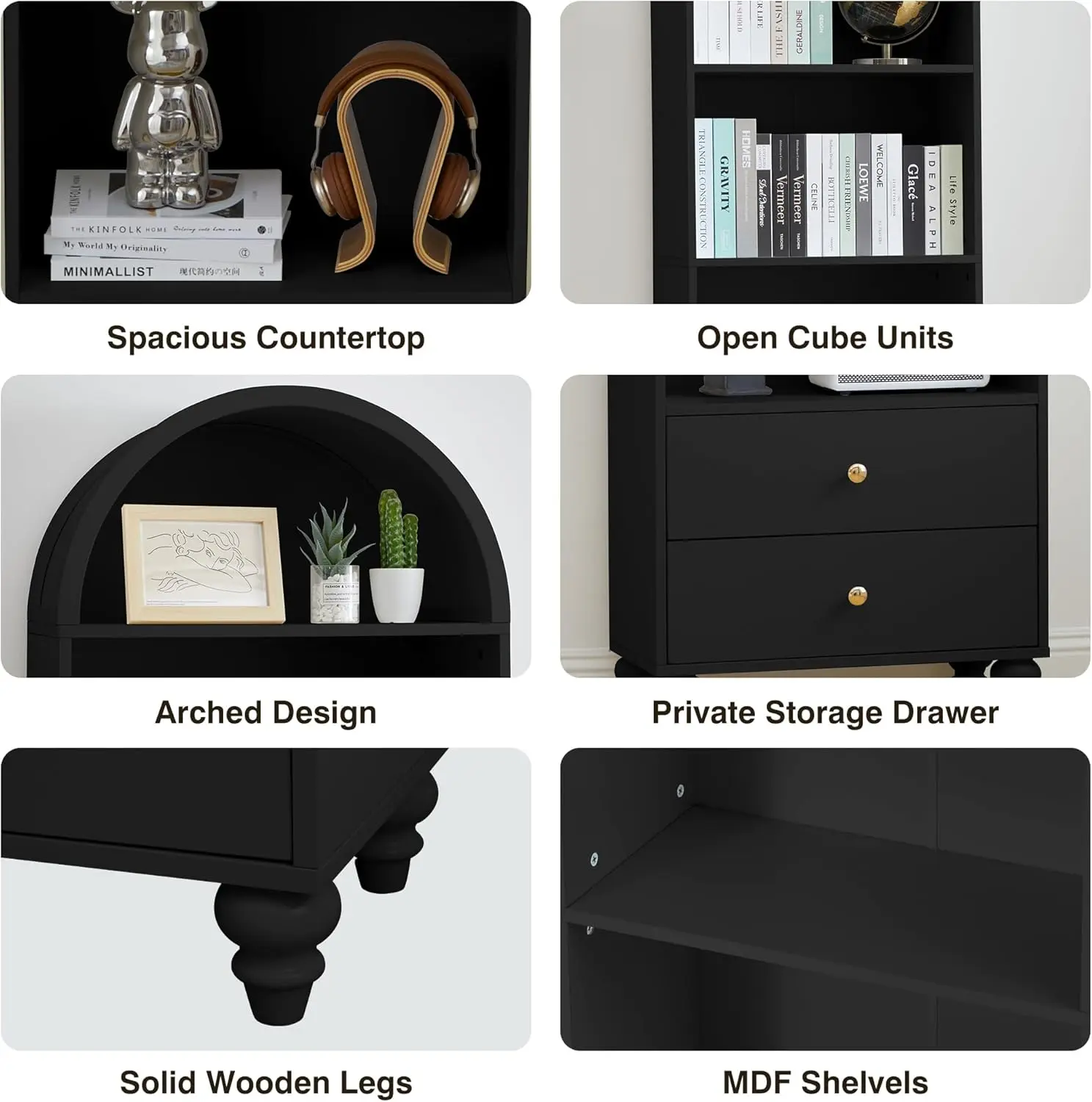 75.59" Tall Bookcase, 4 Tier Arched Bookshelf with 2 Drawers, Modern Book Display Storage Cabinet for Living Room, Bedroom