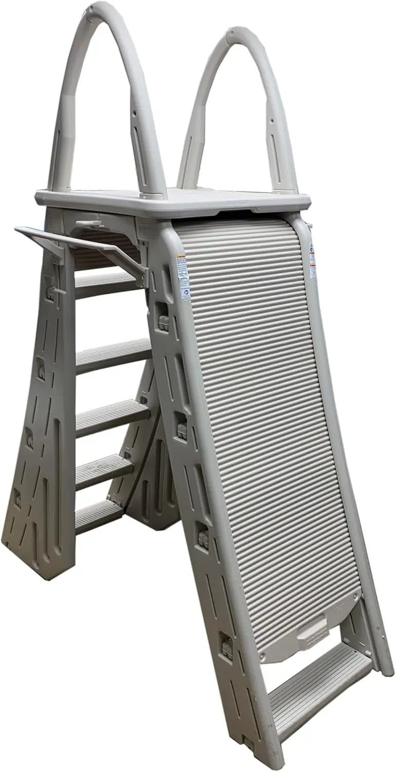 Confer Plastics 7200 Roll Guard 48" to 56" Adjustable A Frame Safety Ladder for Above Ground Outdoor Patio Swimming Pool