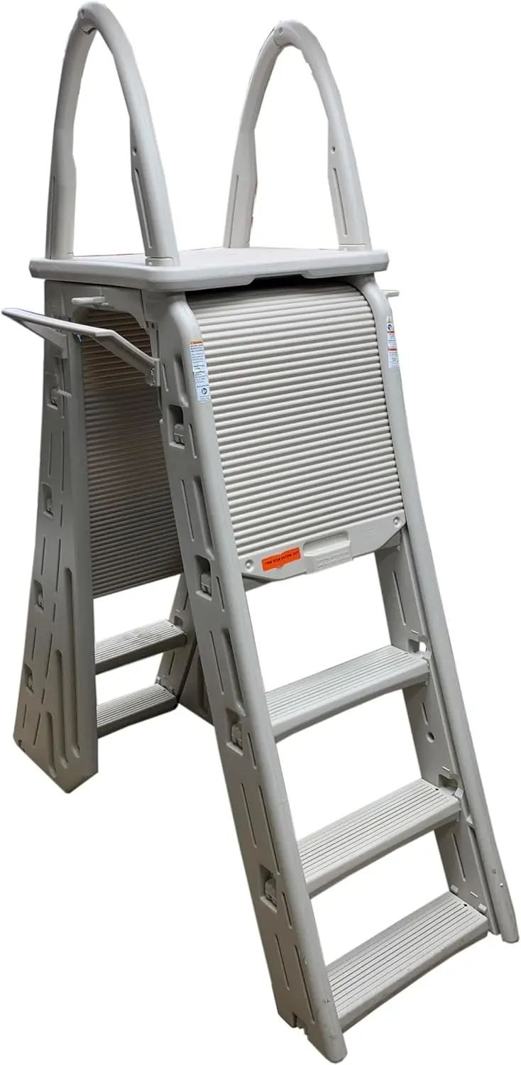 Confer Plastics 7200 Roll Guard 48" to 56" Adjustable A Frame Safety Ladder for Above Ground Outdoor Patio Swimming Pool