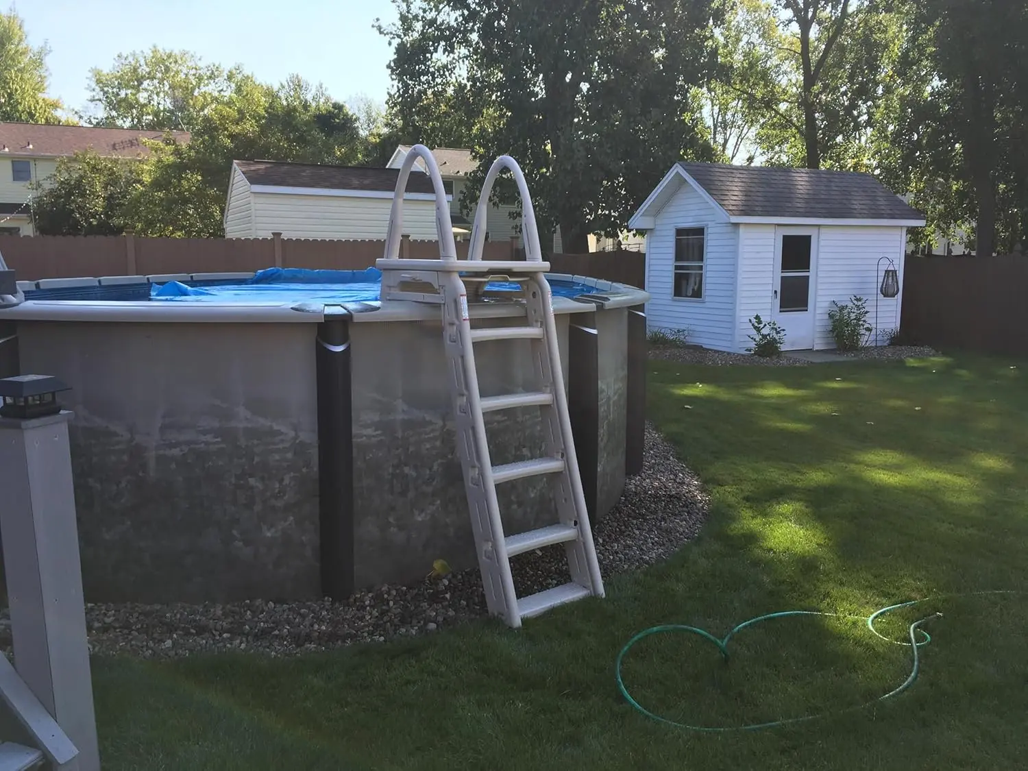 Confer Plastics 7200 Roll Guard 48" to 56" Adjustable A Frame Safety Ladder for Above Ground Outdoor Patio Swimming Pool