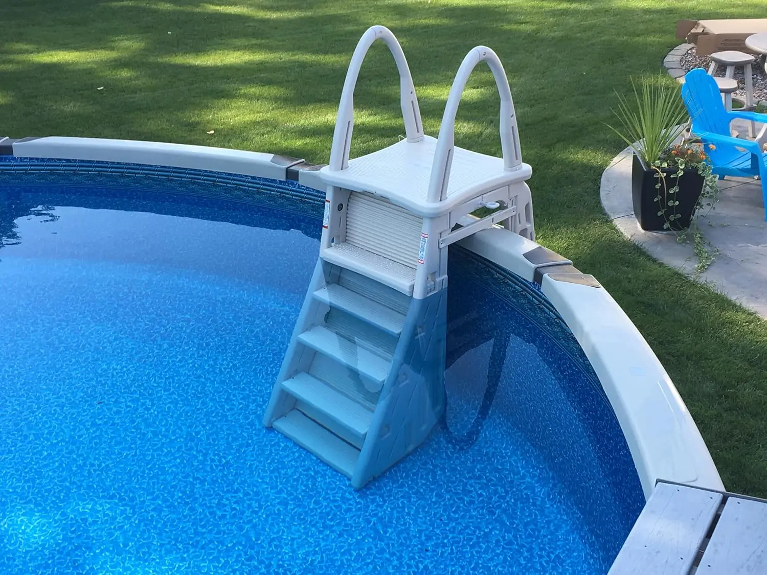 Confer Plastics 7200 Roll Guard 48" to 56" Adjustable A Frame Safety Ladder for Above Ground Outdoor Patio Swimming Pool