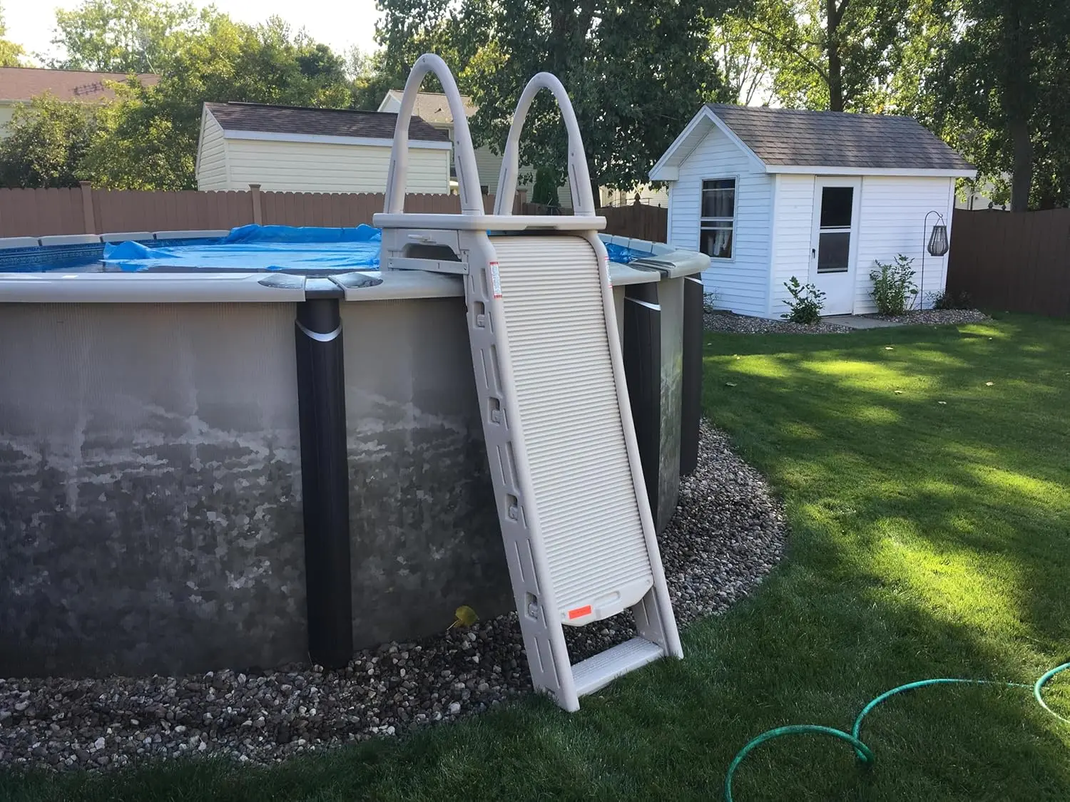 Confer Plastics 7200 Roll Guard 48" to 56" Adjustable A Frame Safety Ladder for Above Ground Outdoor Patio Swimming Pool